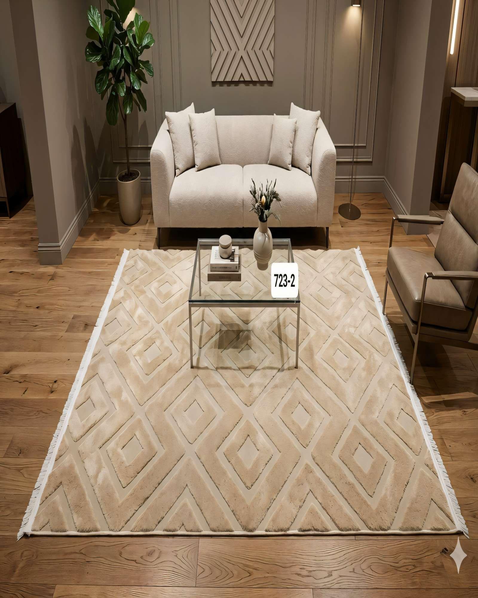 ALFOMBRA JACQUARD 150 X 200 DECORATIVA COLOR BEIGE 3-2