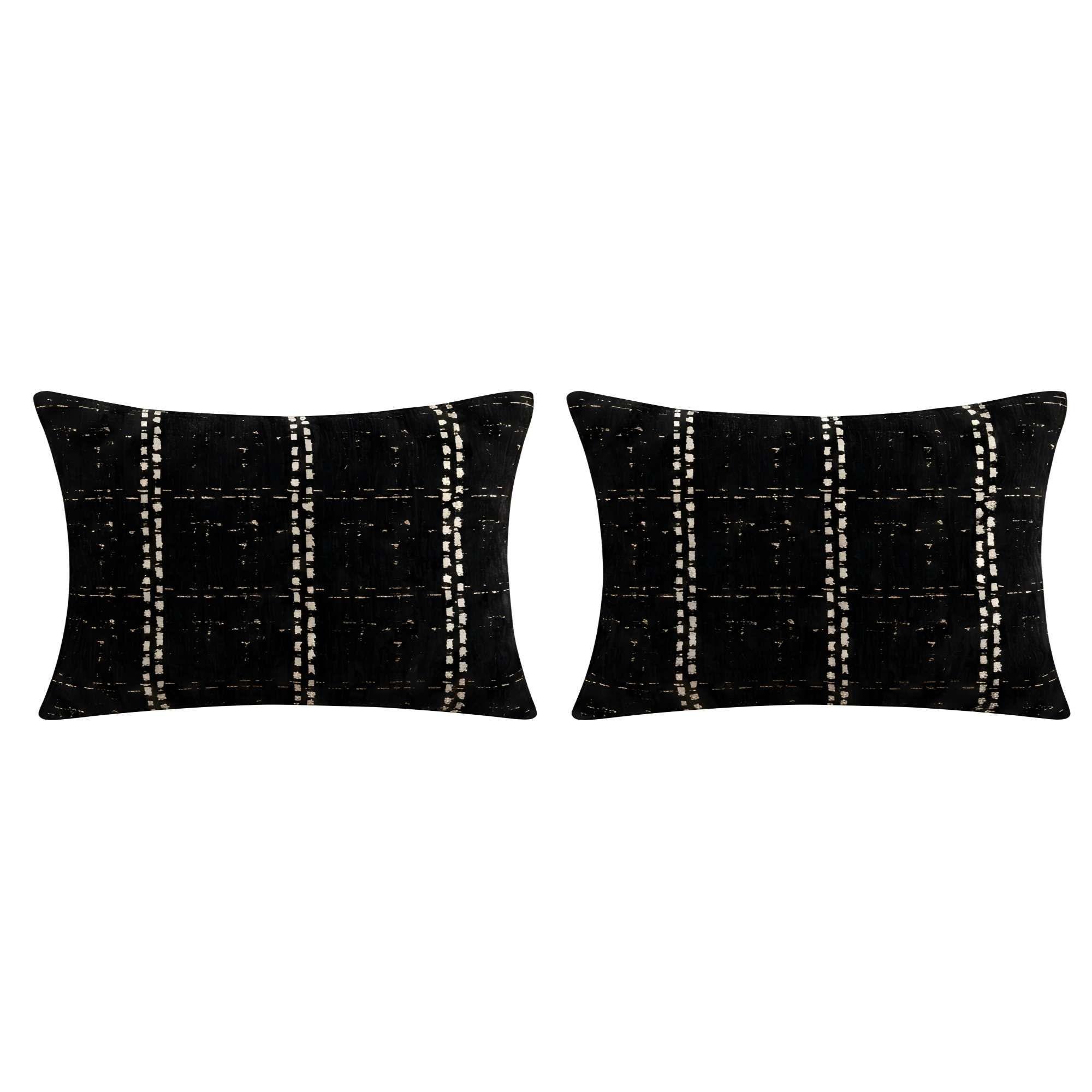 SET DE 2 FUNDAS DE COJIN CHENILLE CUADRILLE COLOR NEGRO-3