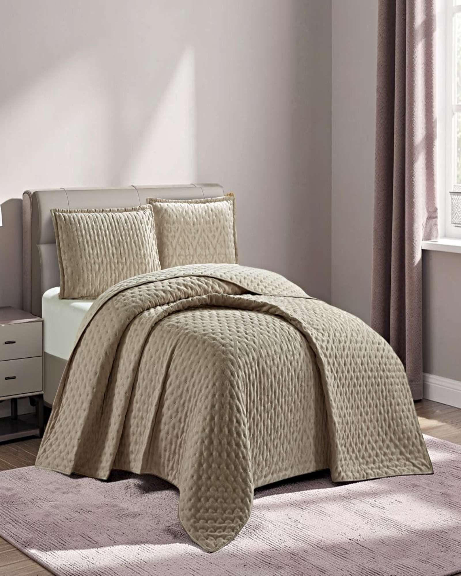 CUBRECAMA DELGADO SEMI ACOLCHADO 2 PLAZAS 230X250 CM CAFÉ-3