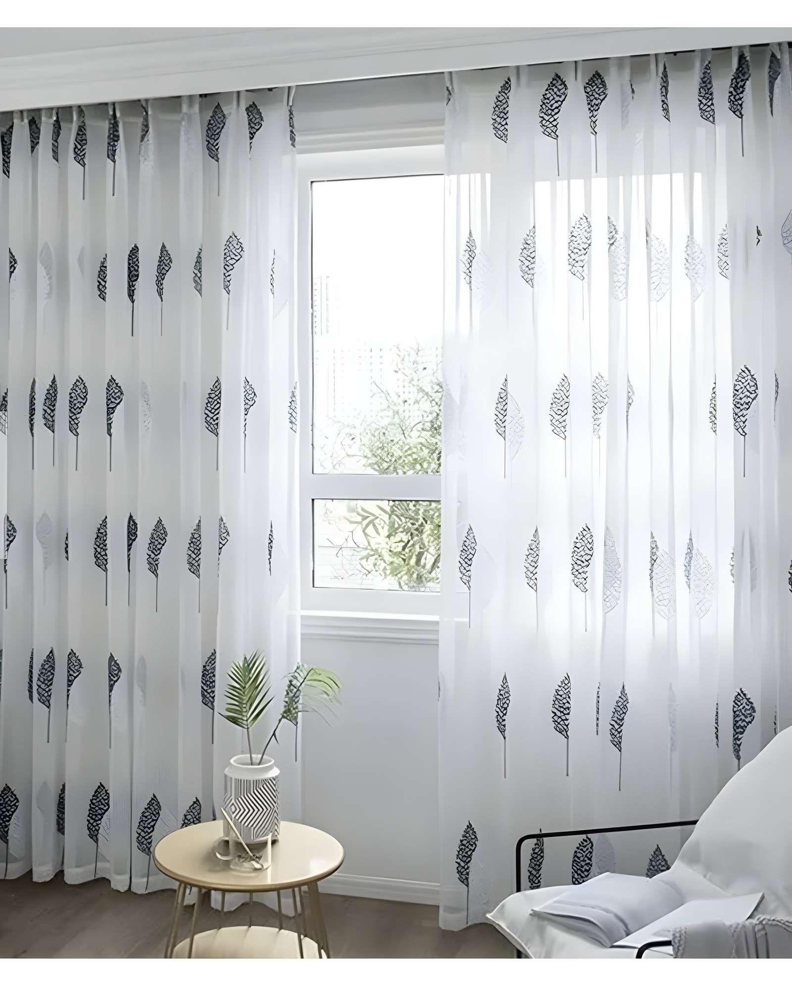 VISILLO CORTINA HOJAS GRIS 140x230 Cm 2 PAÑOS-2