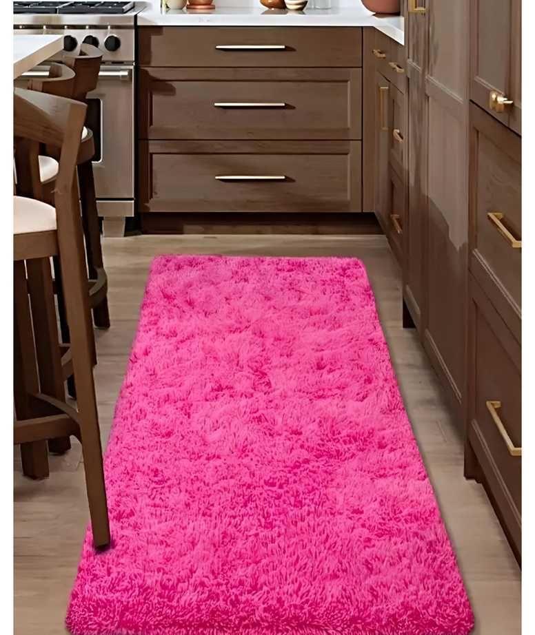 Juego por 2 Alfombra pasillera peluda liviana 70x150 ultra suave FUCSIA-3