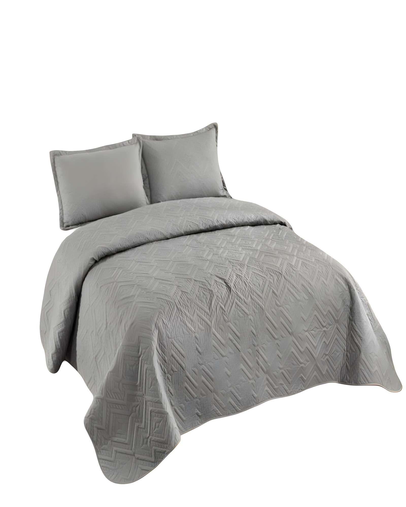 CUBRECAMA QUILT DE VERANO CON COLORES LISOS 2 PLAZAS GRIS-0