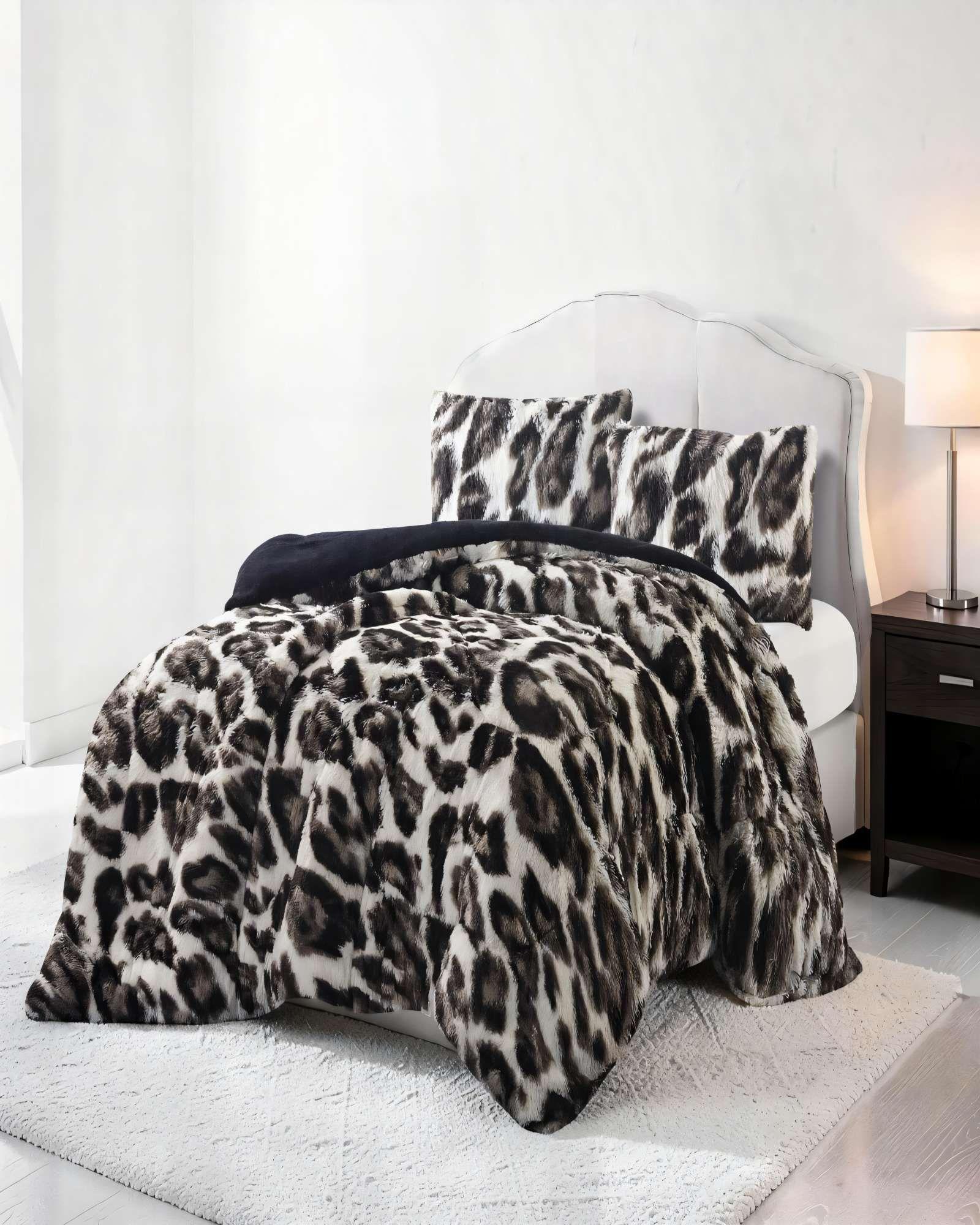 COBERTOR PELUDO 2 PLAZA CON CHIPORROS Y DISEÑO DE ANIMAL PRINT 1-2