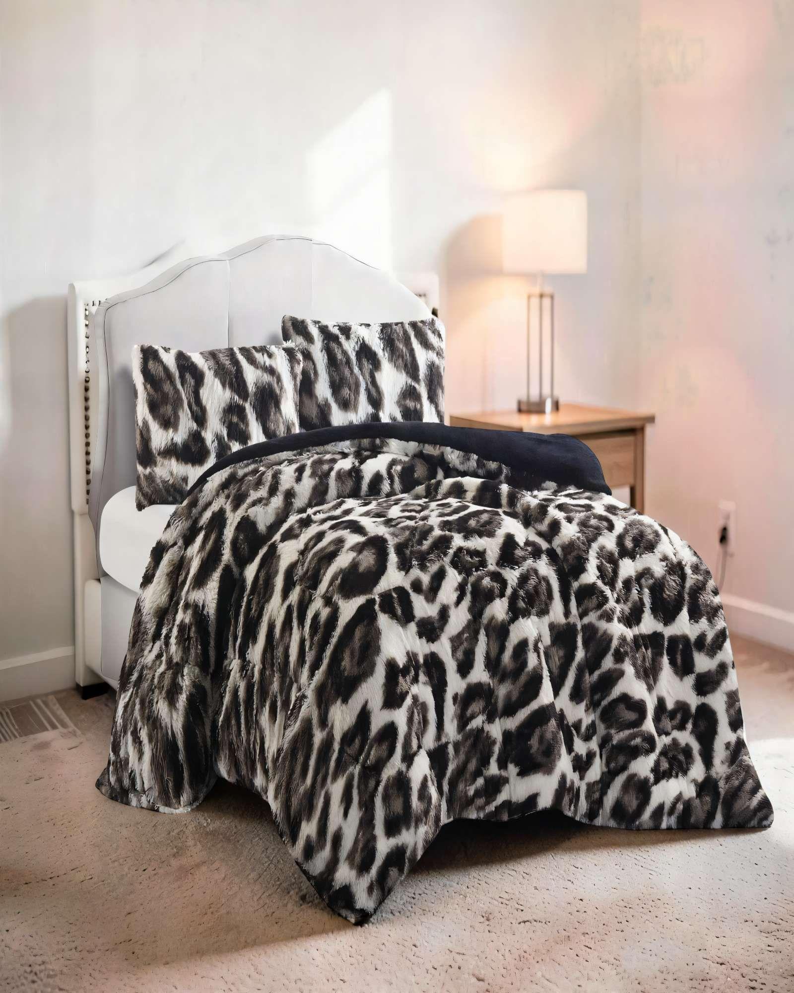 COBERTOR PELUDO 2 PLAZA CON CHIPORROS Y DISEÑO DE ANIMAL PRINT 1-3