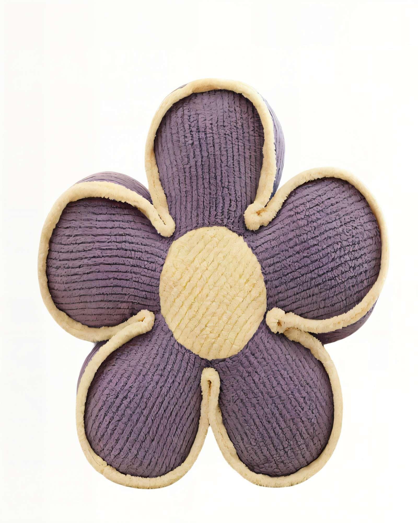 COJIN DECORATIVO  EN FORMA DE FLOR COLOR MORADO CON BORDE BEIGE-0