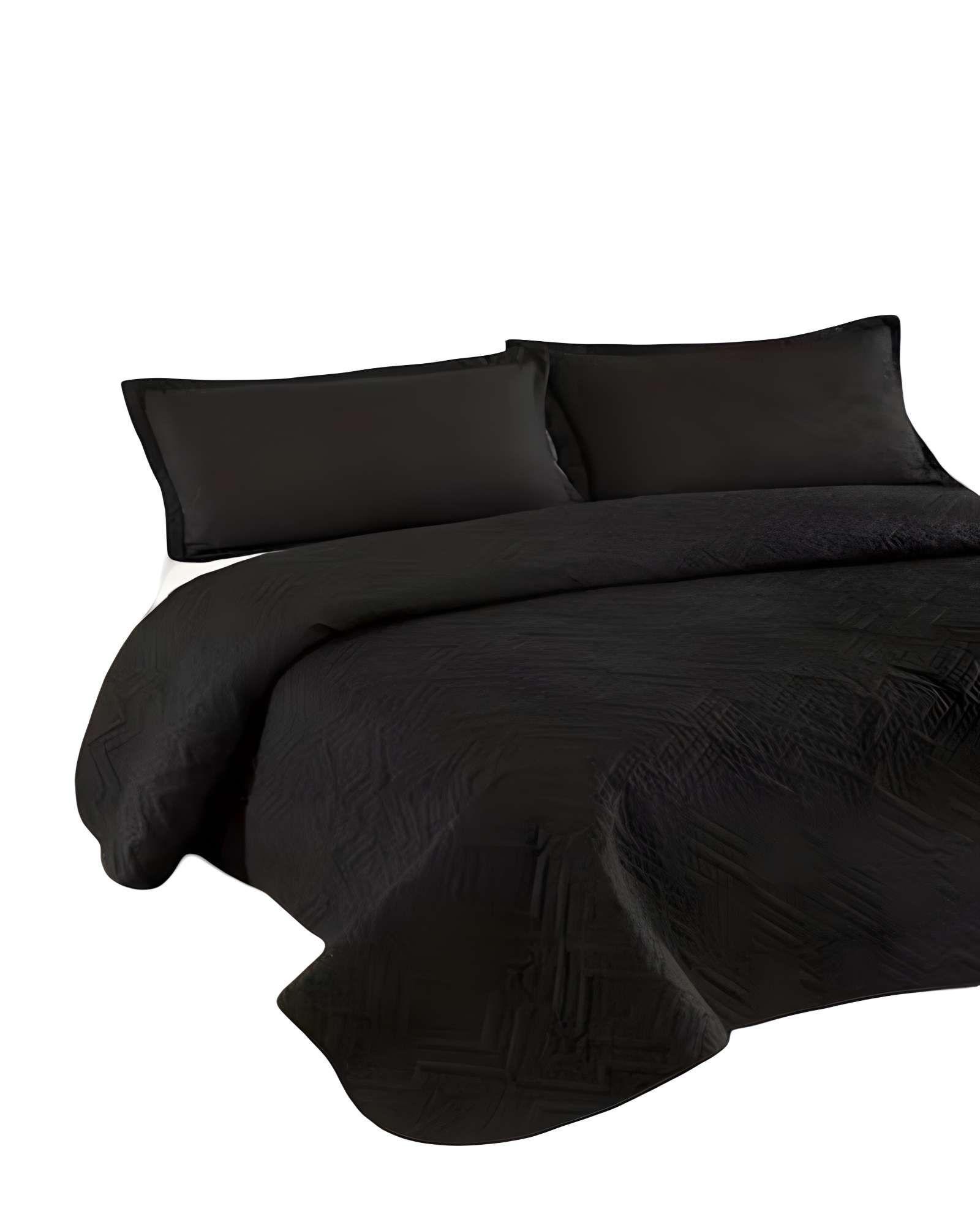 CUBRECAMA QUILT DE VERANO CON COLORES LISOS SUPER-KING NEGRO-1
