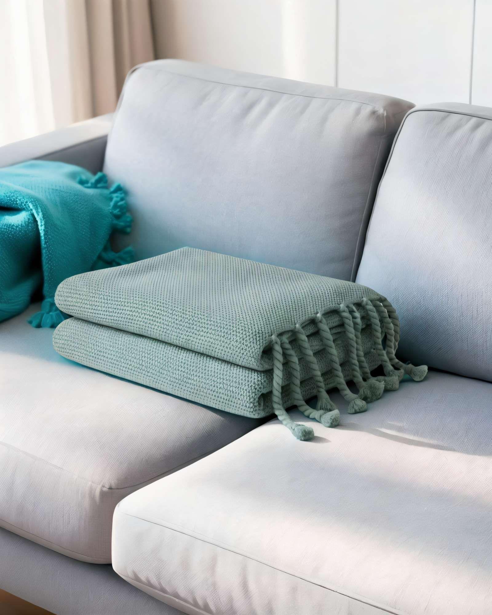 MANTA CHENILLE CON FLECOS DE SOGA TRENZADOS COLOR VERDE-3