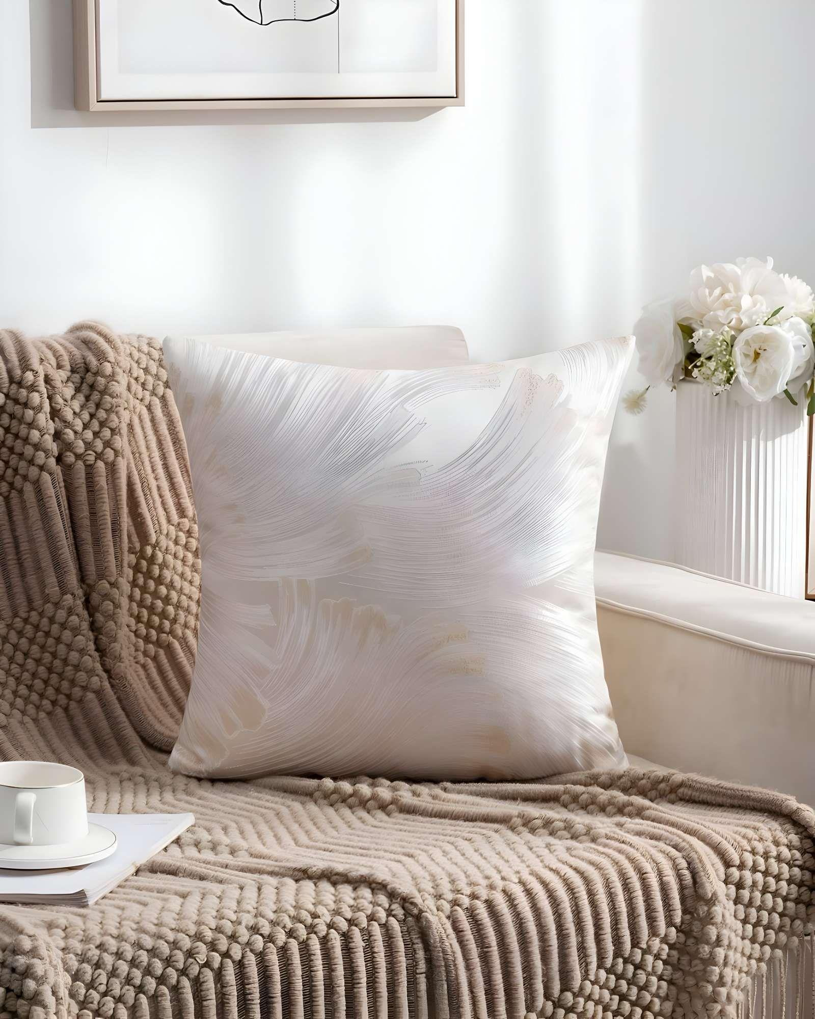 PACK DE 4 FUNDAS DE COJINES SATIN DISEÑO HOJAS 45CM X 45 CM BEIGE-3