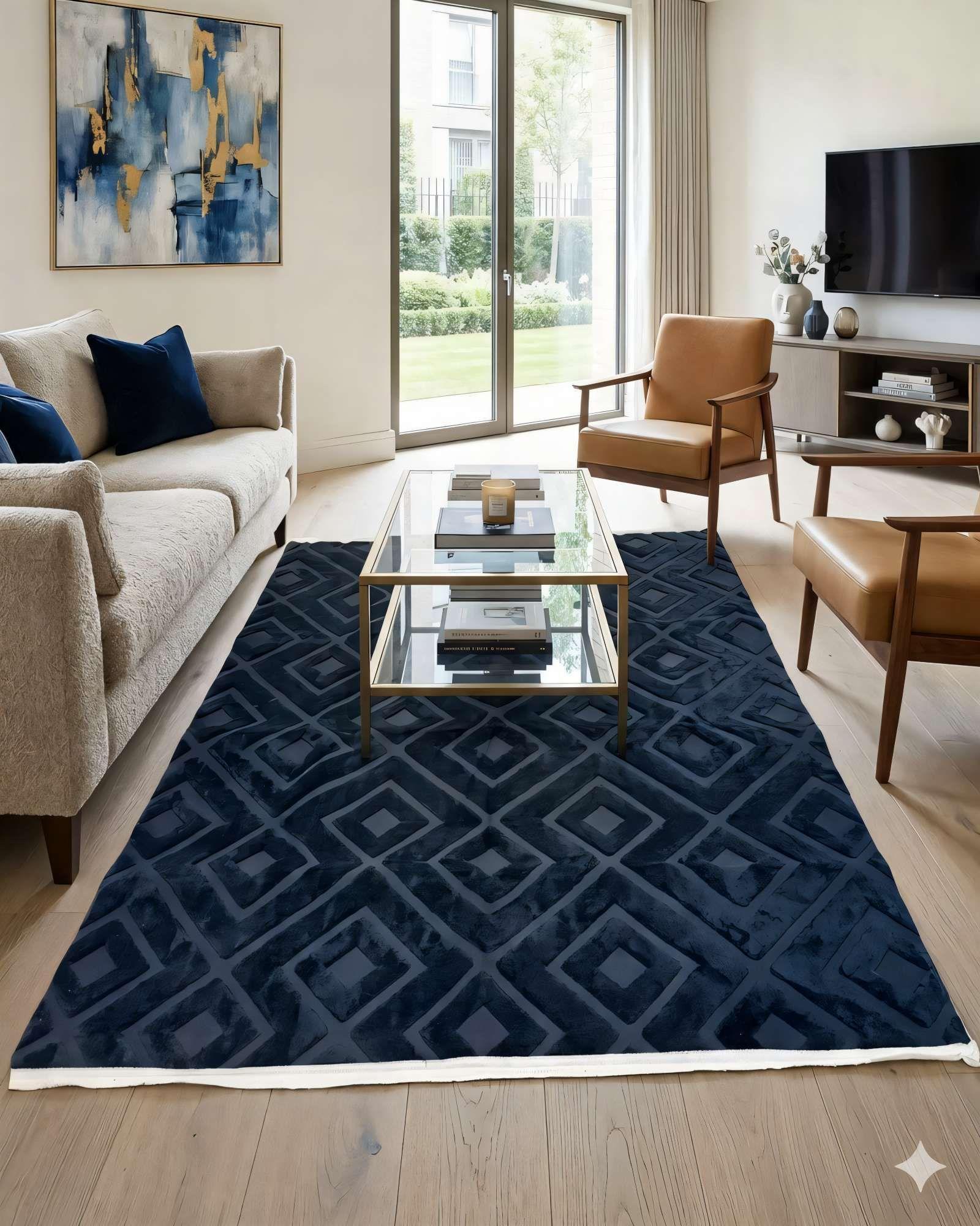 ALFOMBRA JACQUARD 200 X 240  DECORATIVA COLOR AZUL-2