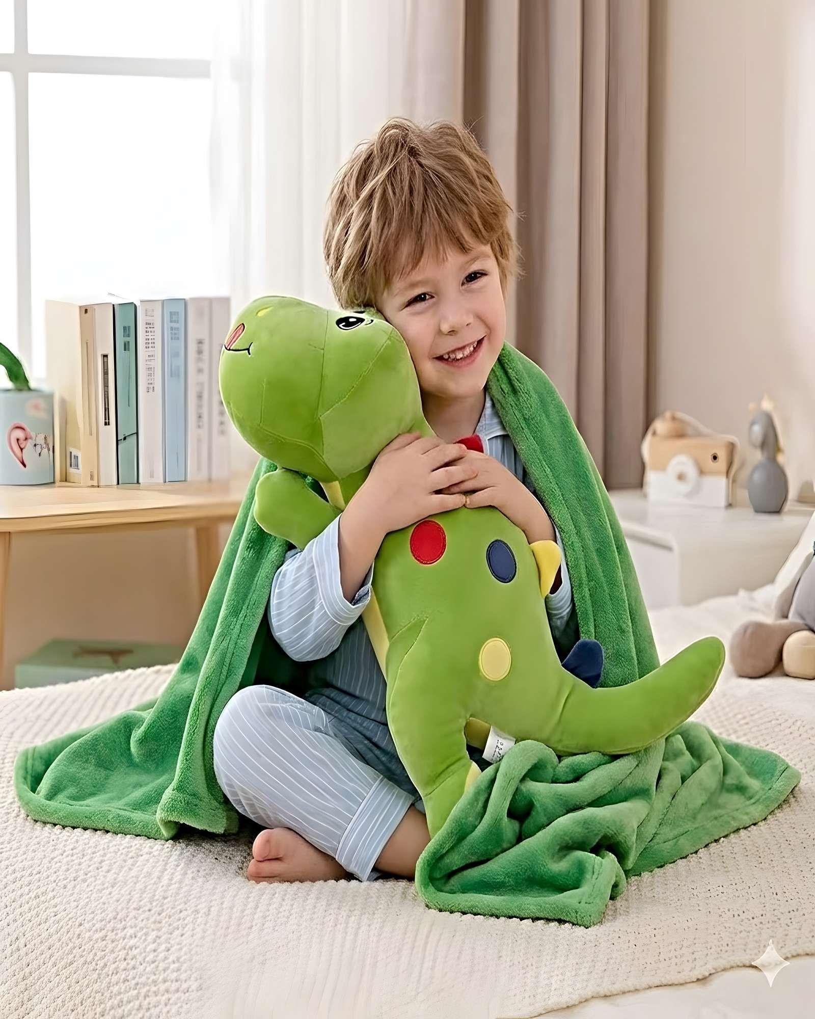 Peluche Almohadilla Decorativa + Manta Térmica de 1 Plaza verde-2