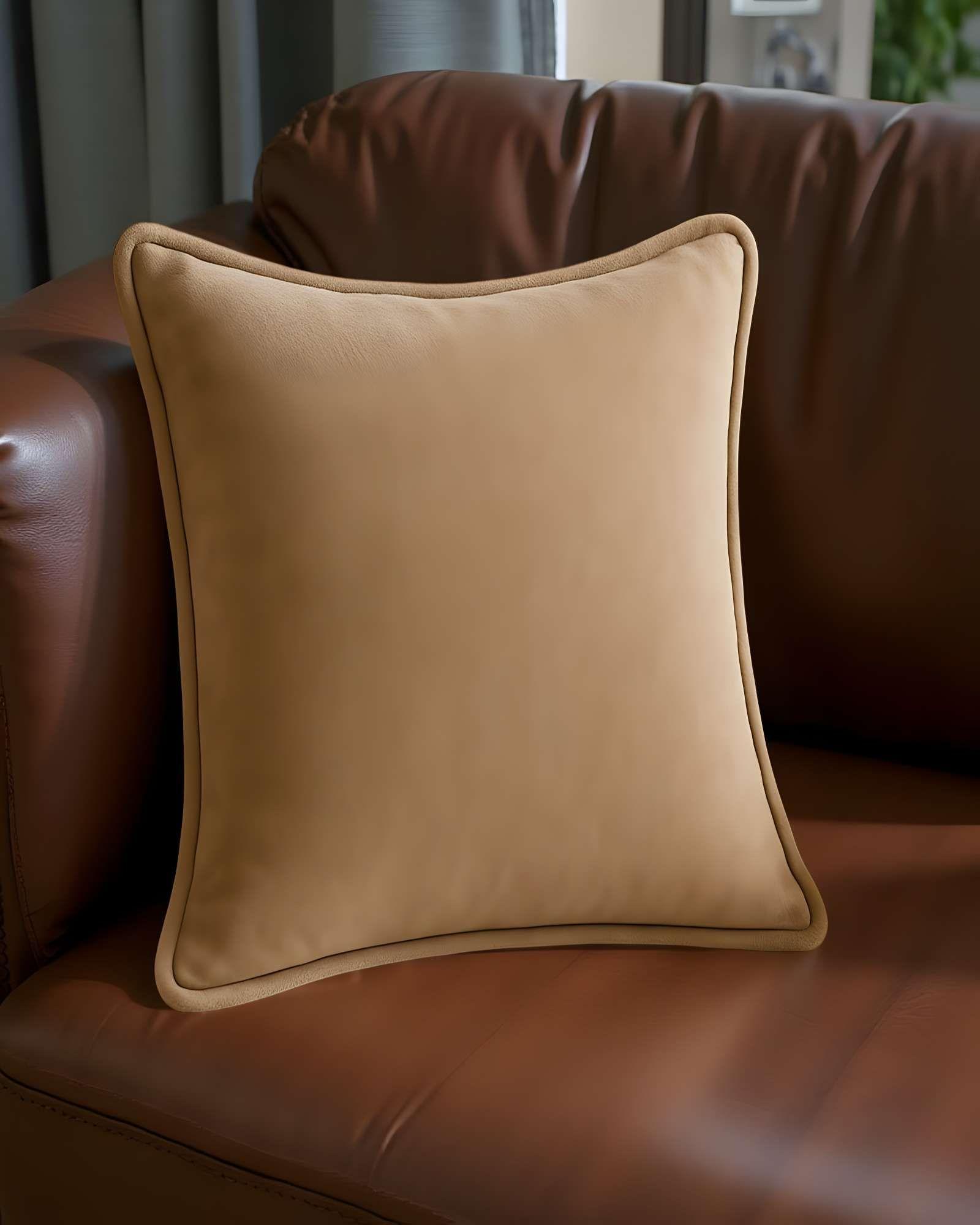 SET DE 4 FUNDAS DE COJIN LISA CON BORDE 45X45 MARRON-2