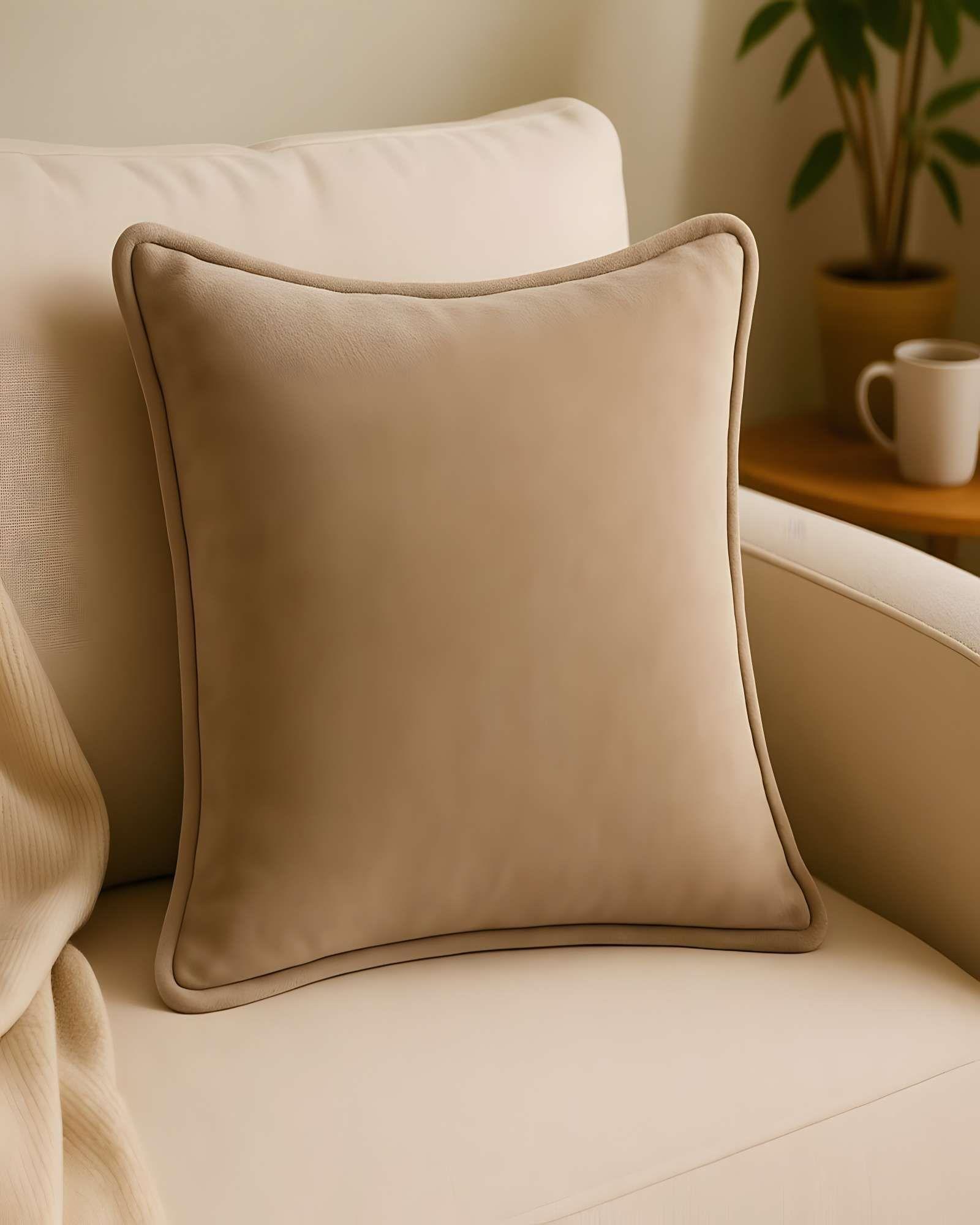 SET DE 4 FUNDAS DE COJIN LISA CON BORDE 45X45 MARRON-3