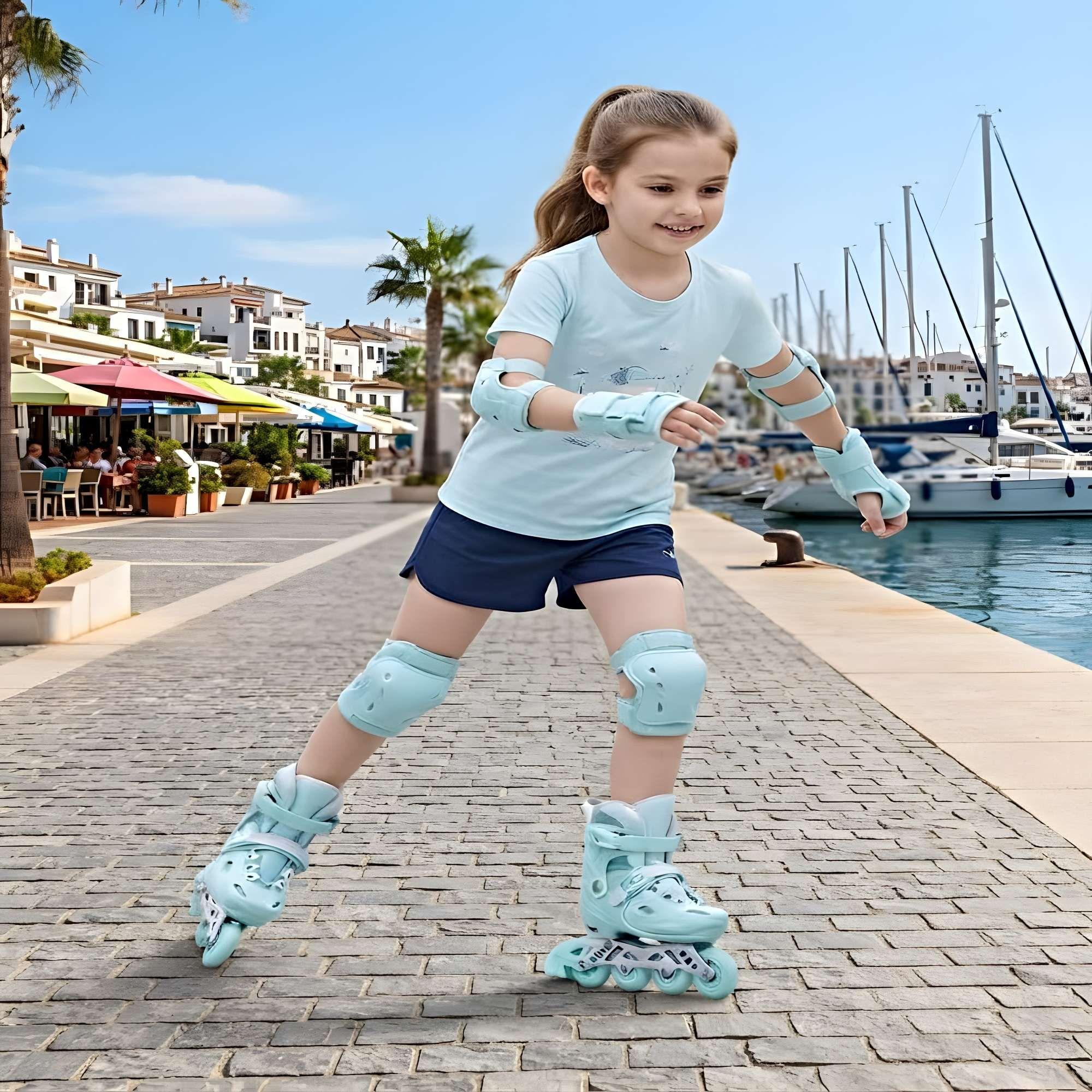 PATIN LINEAL CON LUCES Y KIT TALLA M 33-35 CELESTE-0