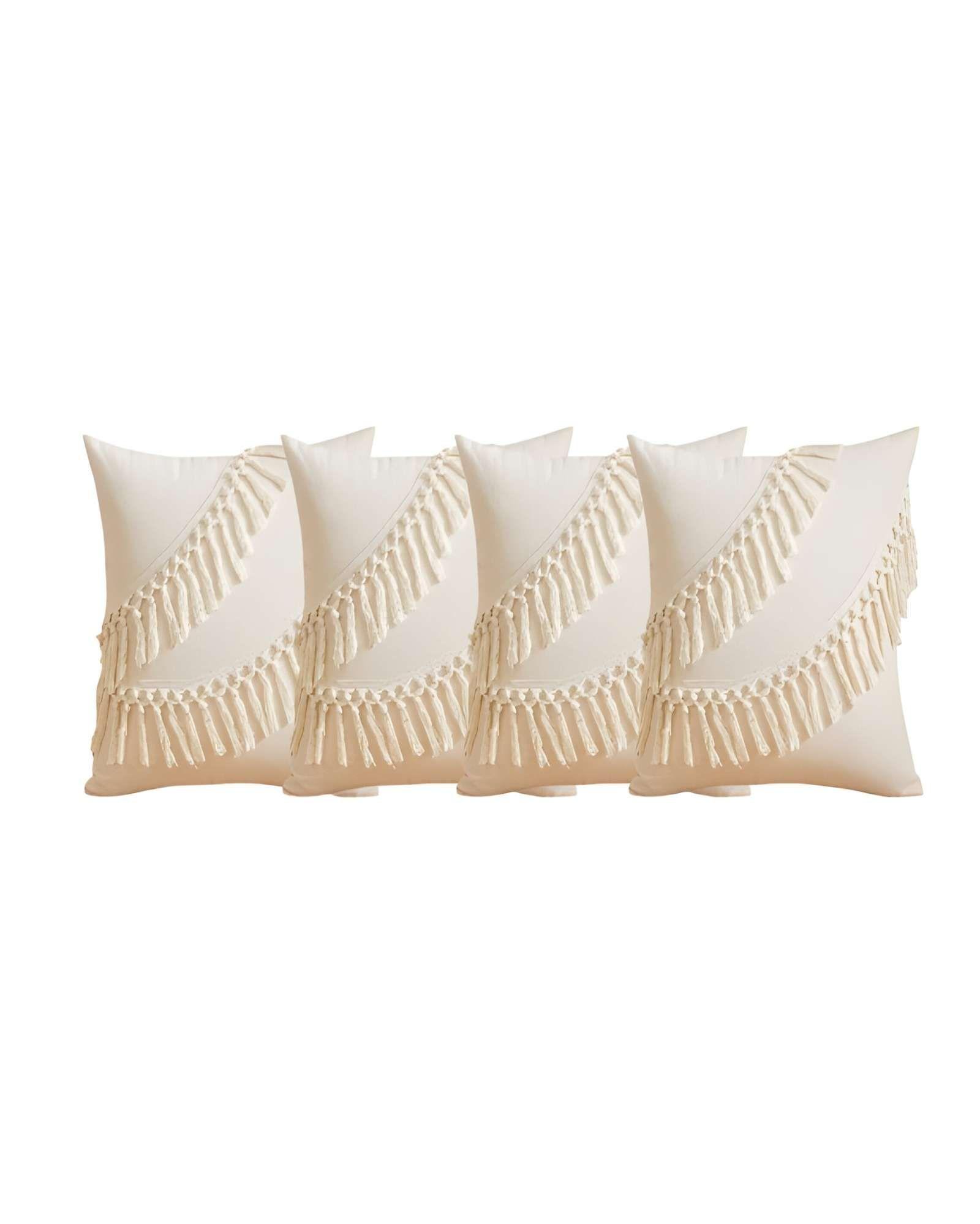 SET DE 4 FUNDAS DE COJIN FLECO LINO 45X45 BEIGE 02-0