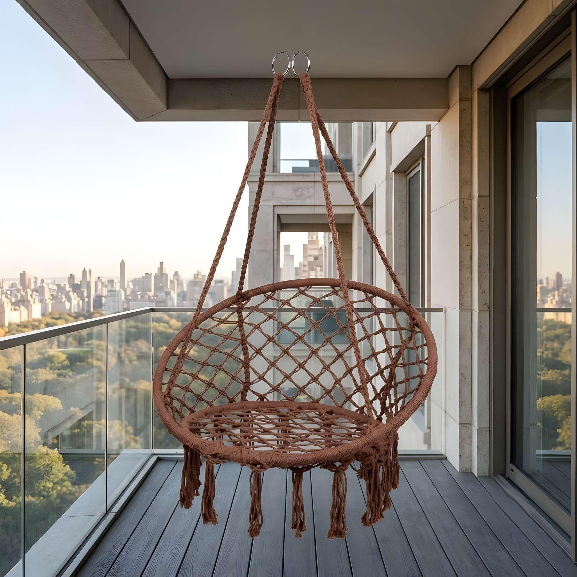 SILLA HAMACA COLGANTE TIPO COLUMPIO COLOR CAFÉ-1