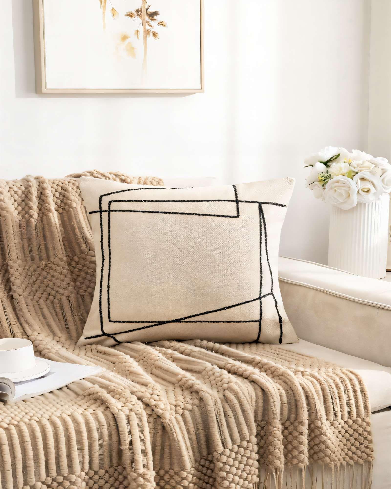 PACK DE 2 FUNDAS DE COJIN 45CMX45CM BORDADO DE LINEA COLOR BEIGE-3