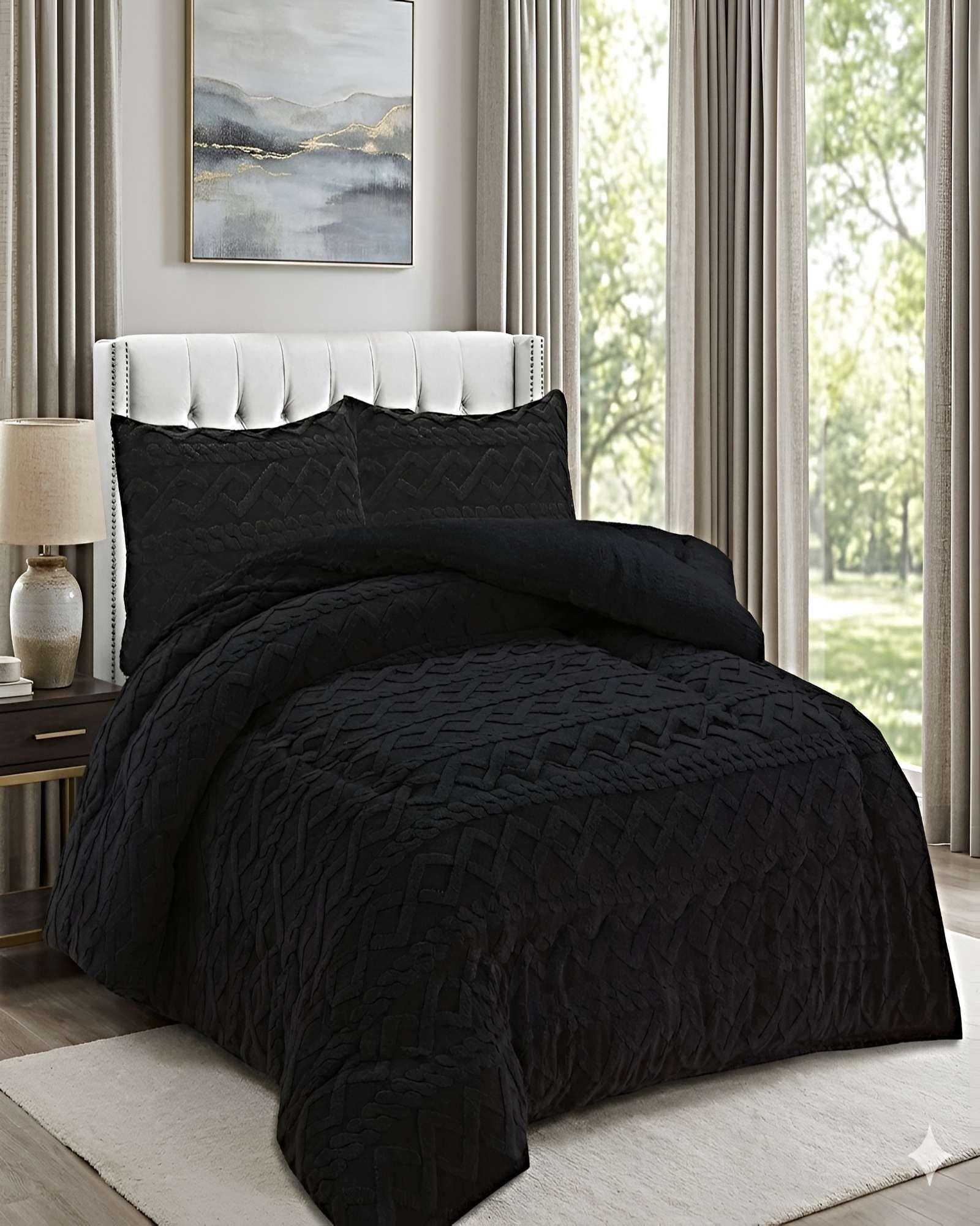 COBERTOR DE INVIERNO CON TEXTURA 2 PLAZAS 230X250CM NEGRO-2