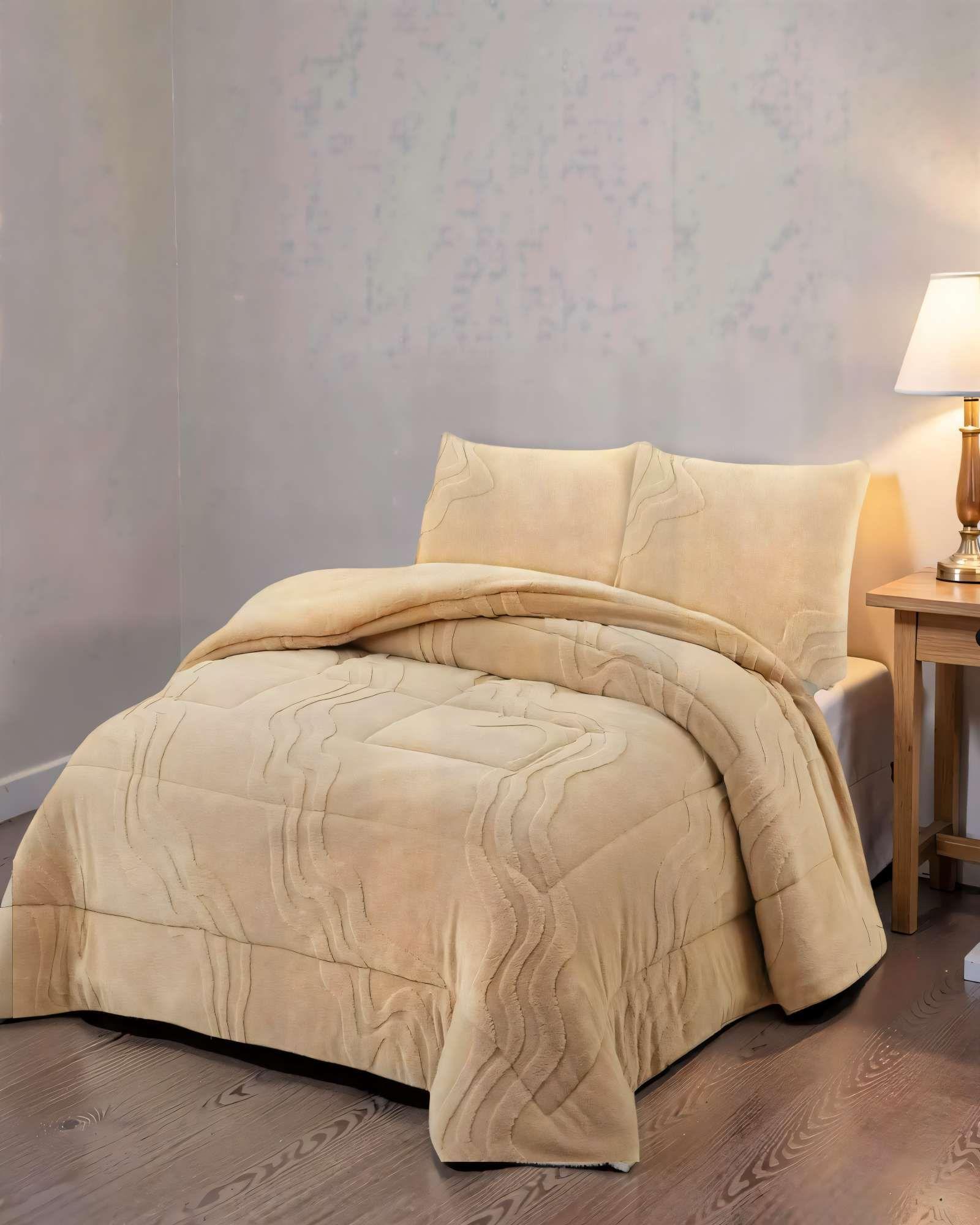 CUBRECAMA CON RELIEVE EN FORMA DE ONDAS 2 PLAZAS COLOR BEIGE -3