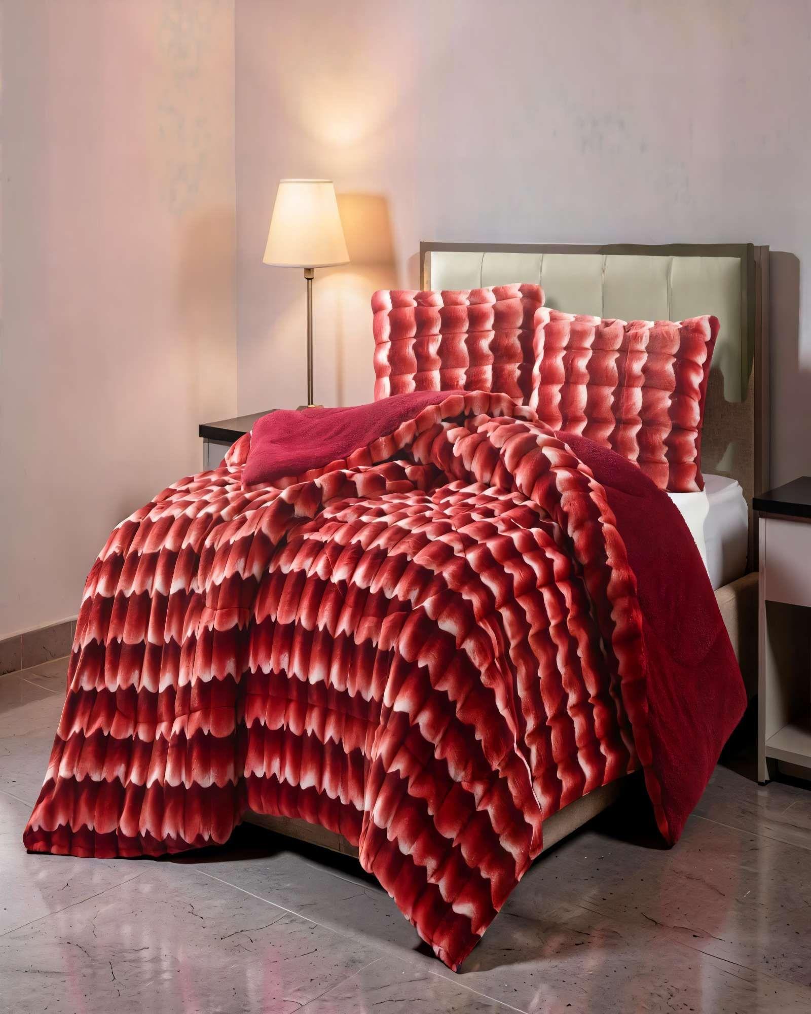 COBERTOR IMITACION DE PIEL DE CONEJO CON DISEÑO 2PLAZA COLOR BURDEO-3