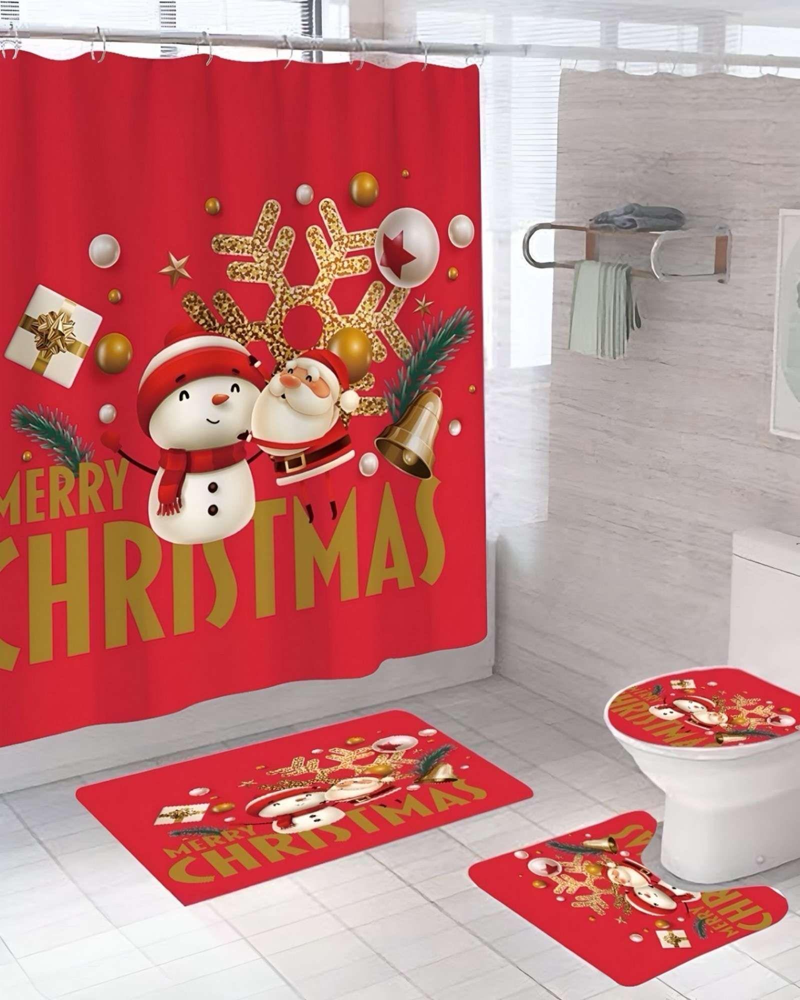 SET 4 PIEZAS CORTINA DE BAÑO Y ALFOMBRAS DISEÑO NAVIDEÑO TF03-3