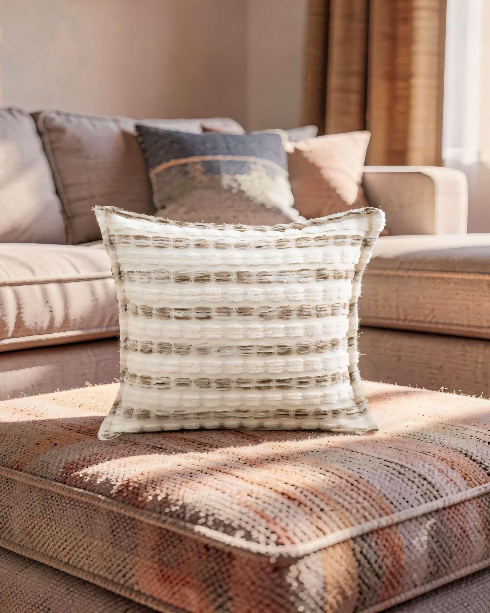 PACK DE 2 FUNDAS DE COJIN 45CMX45CM A RAYAS BEIGE CON CAFÉ-3