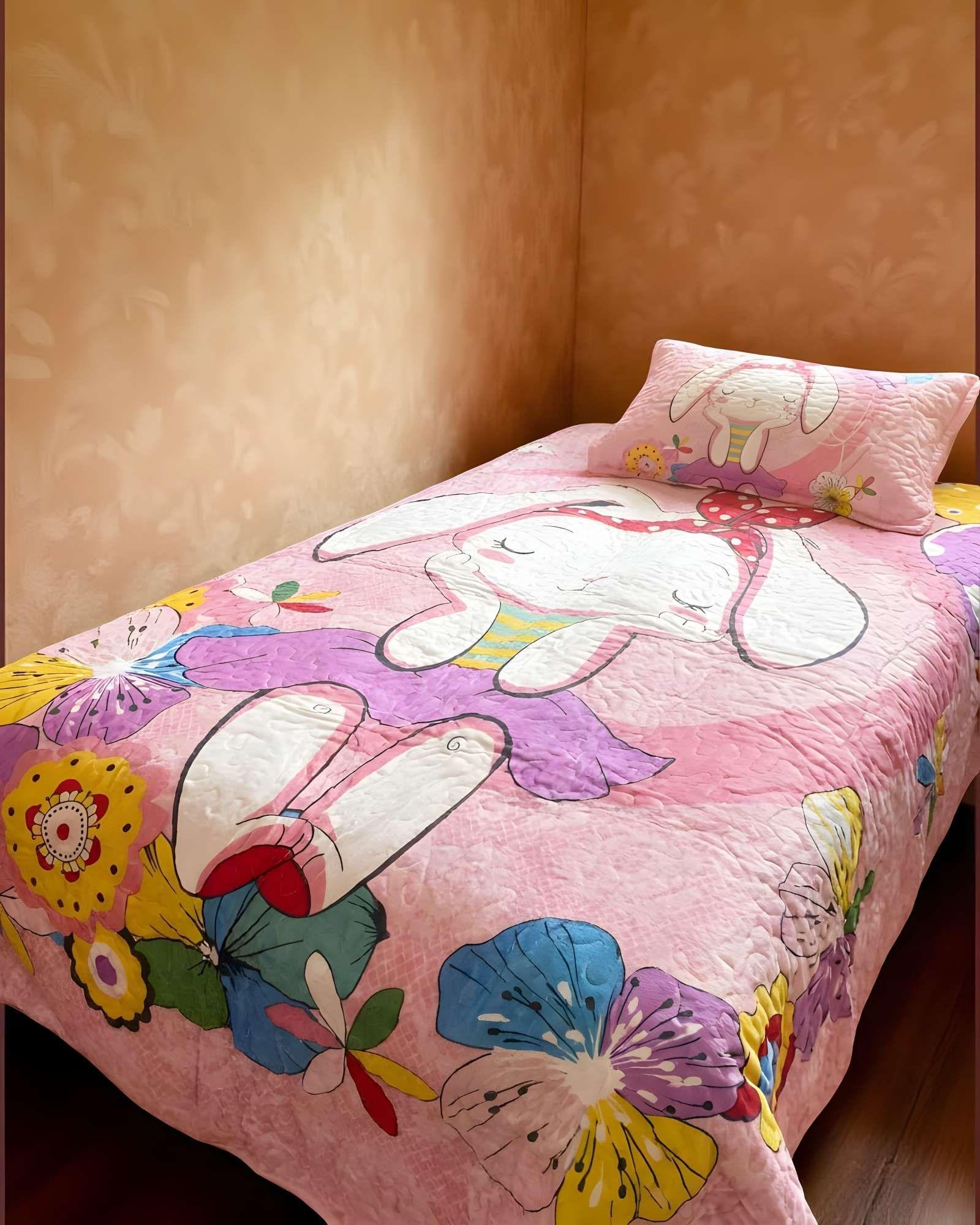 CUBRECAMA QUILT DE VERANO PLAZA Y MEDIA ROSA 04-3