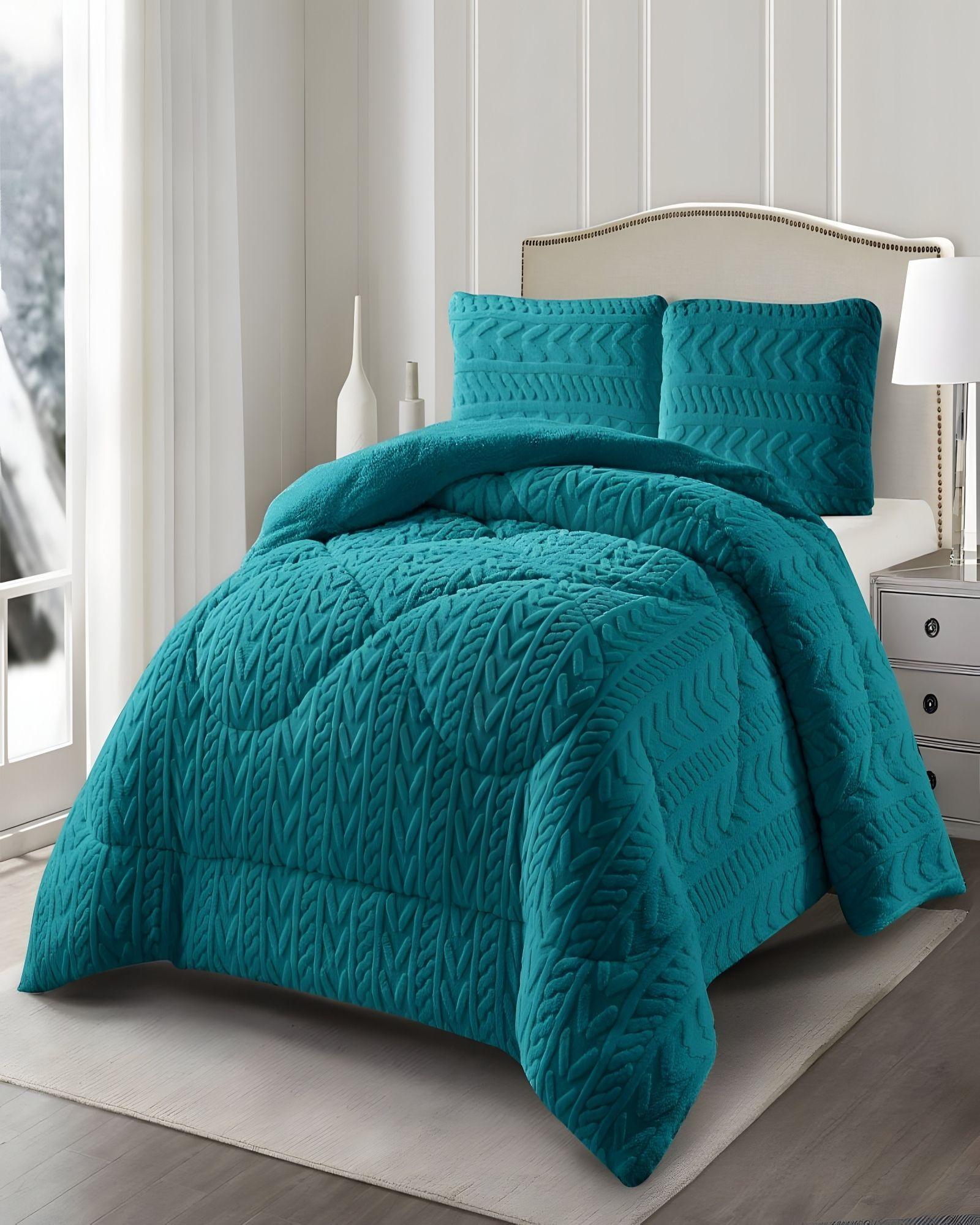 COBERTOR DE INVERNO TEXTURIZADO RM PLAZA Y MEDIA TURQUESA-2