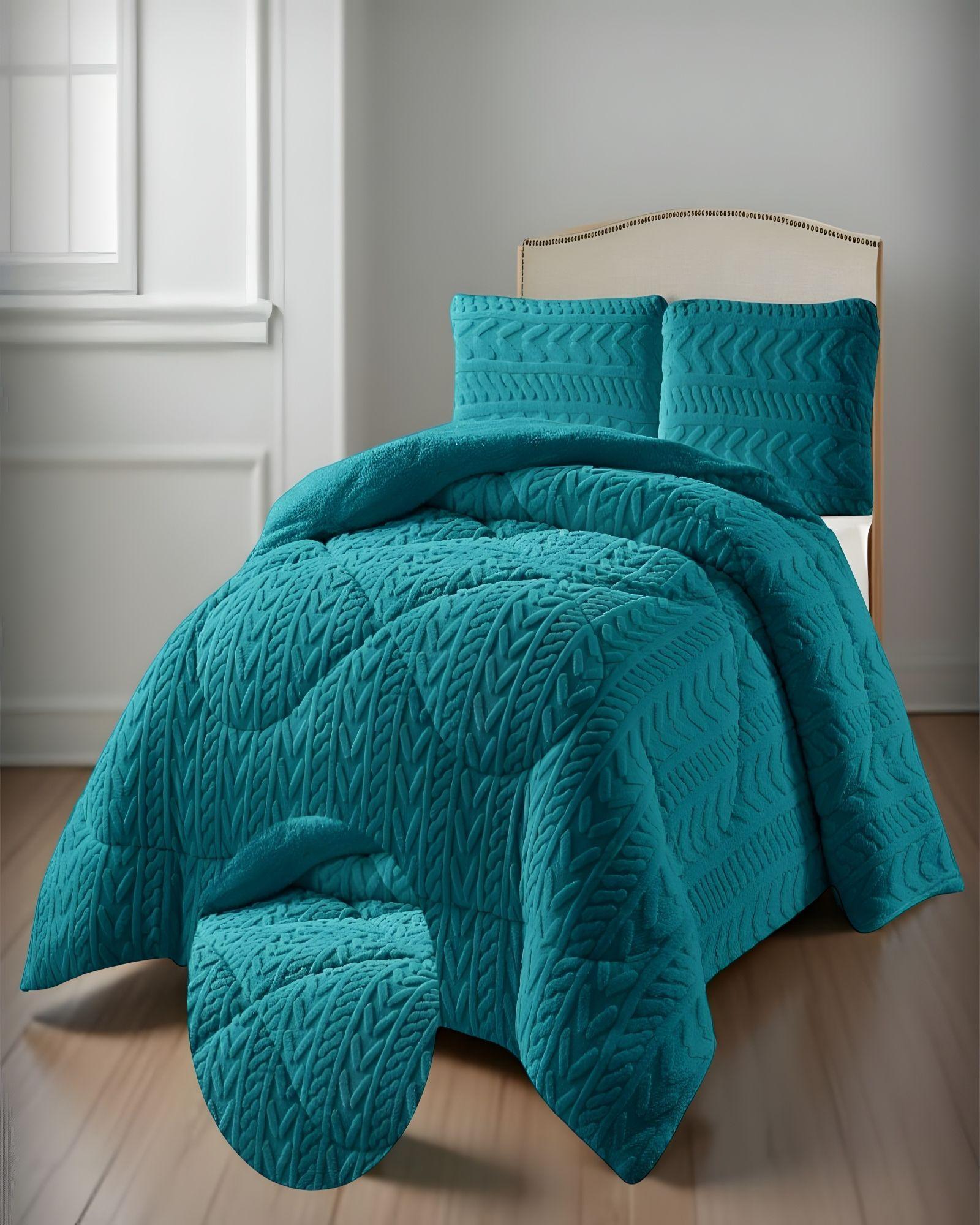 COBERTOR DE INVERNO TEXTURIZADO RM PLAZA Y MEDIA TURQUESA-3