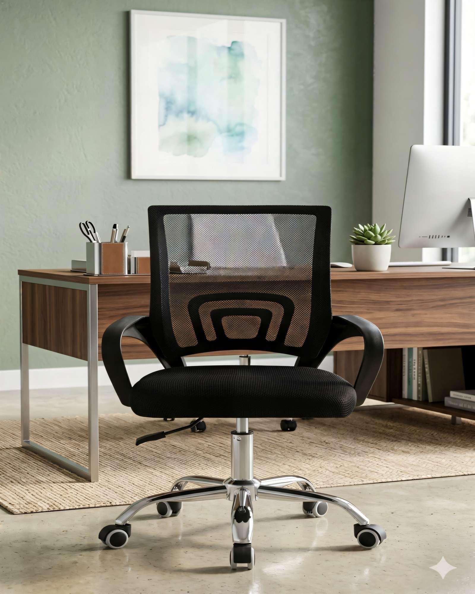 SILLA DE OFICINA CON BASE CROMADA COLOR NEGRO -2