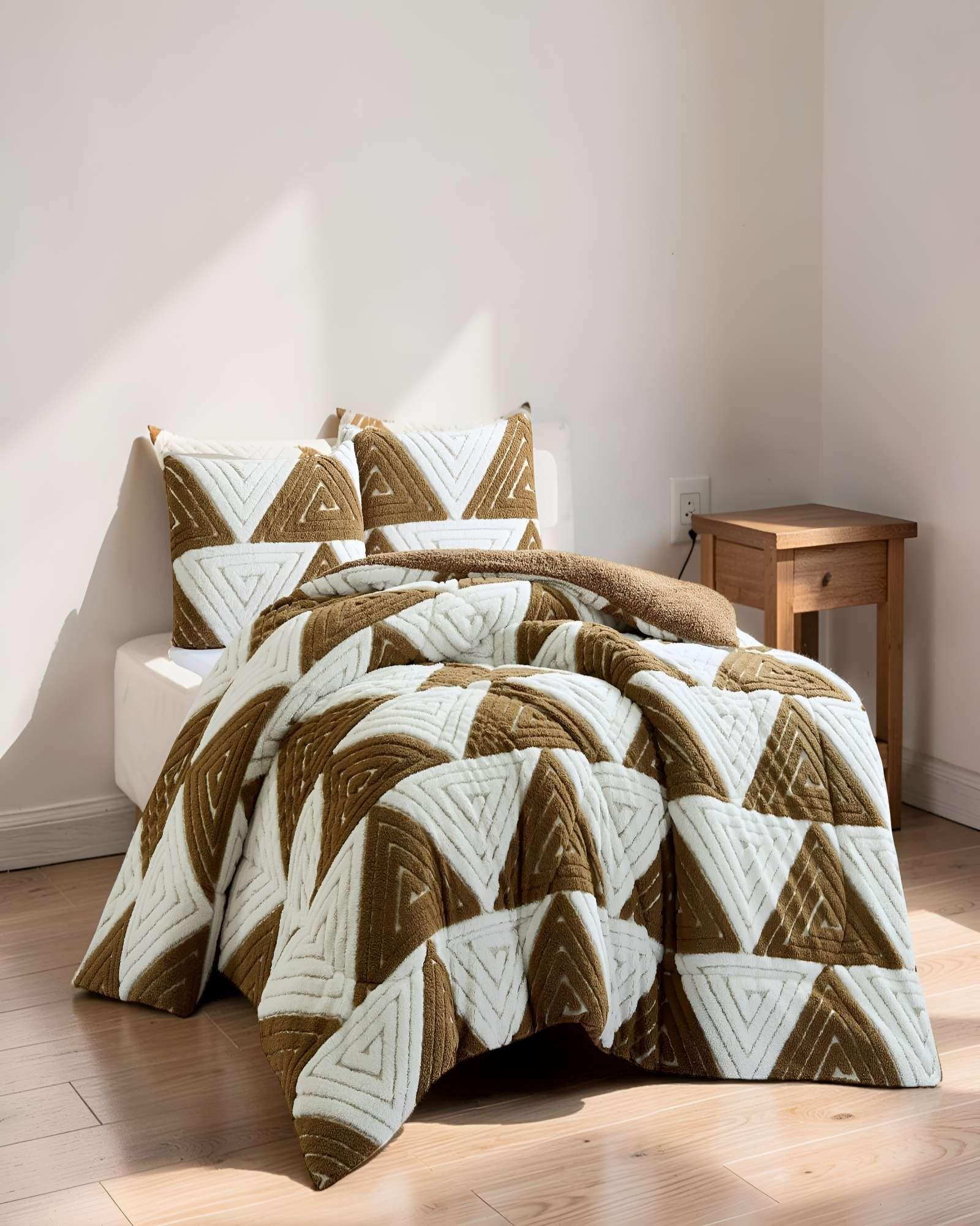 COBERTOR DE JACQUERD CUTTING PLAZA Y MEDIA COLOR BLANCO CON MOSTAZA-3