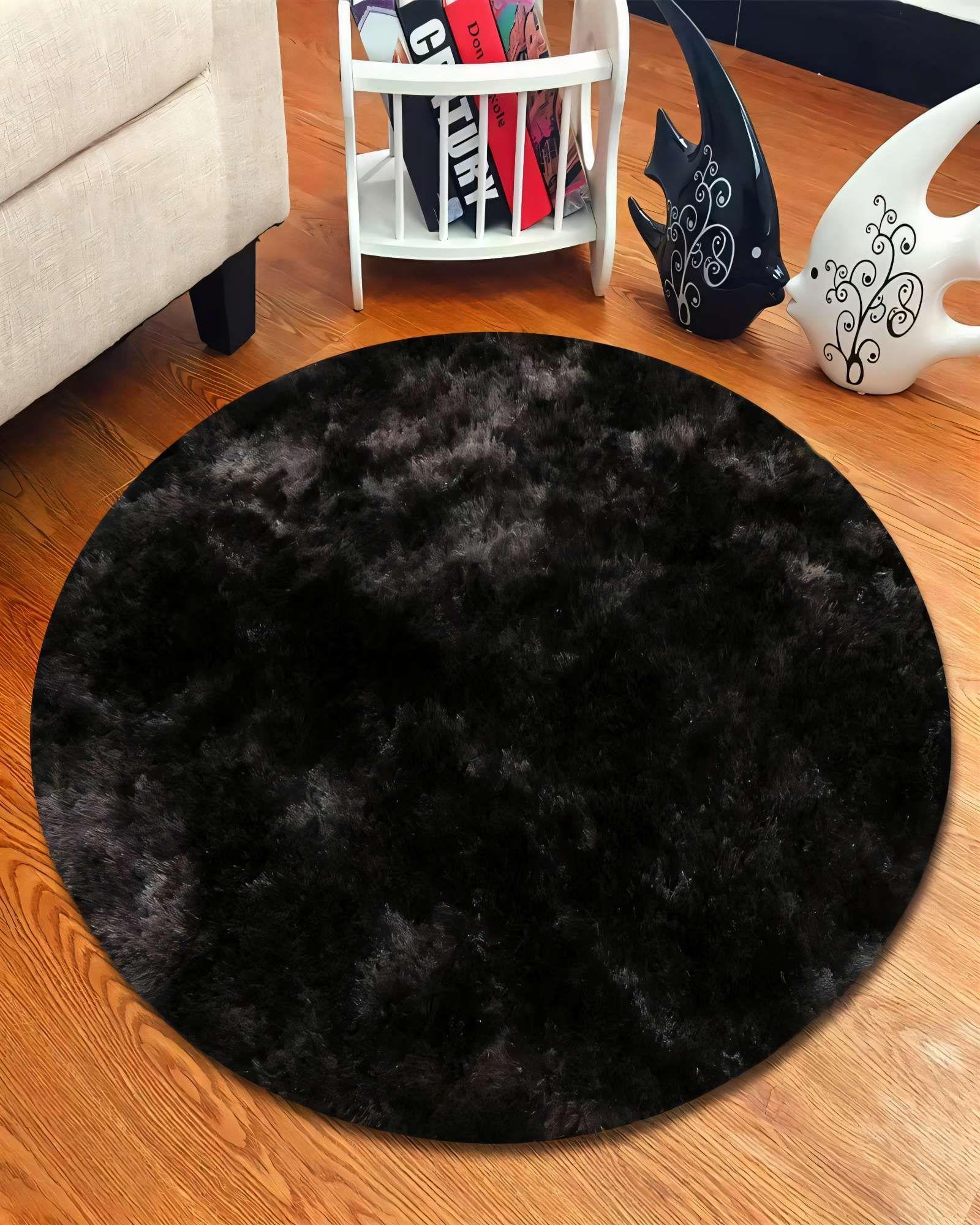 ALFOMBRA REDONDA 150CM X 150CM DECORATIVA COLOR NEGRO CON DETALLES EN BLANCO-2