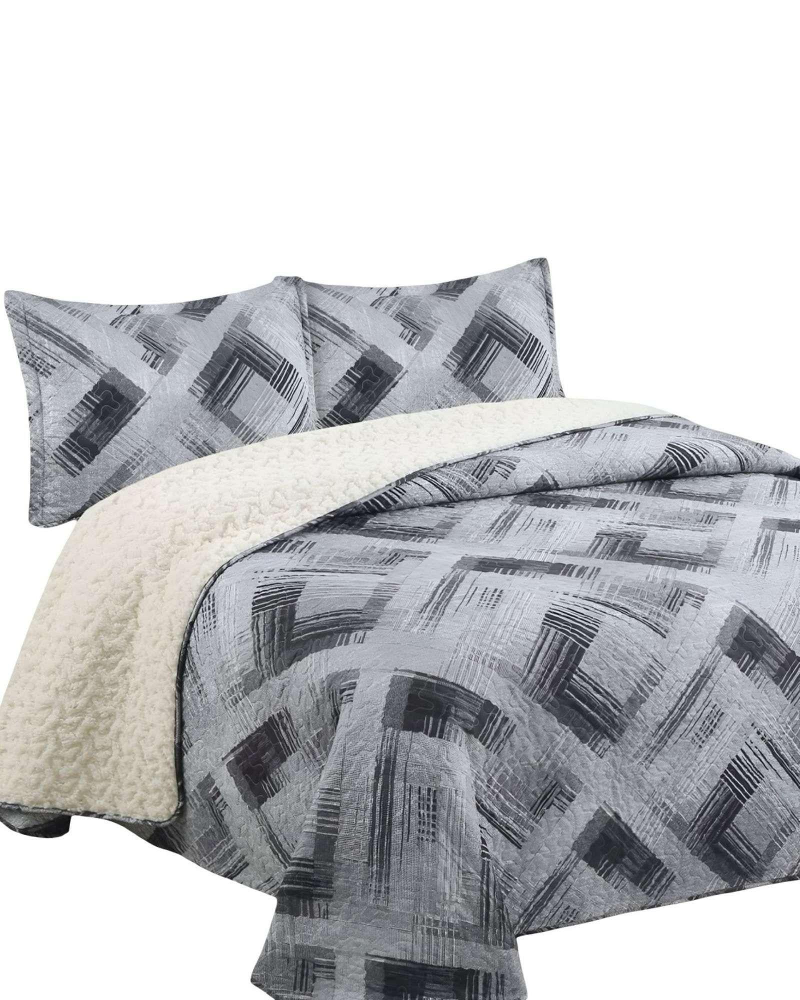 Quilt con sherpa plaza y media gris 180 x 230 cm J2-1