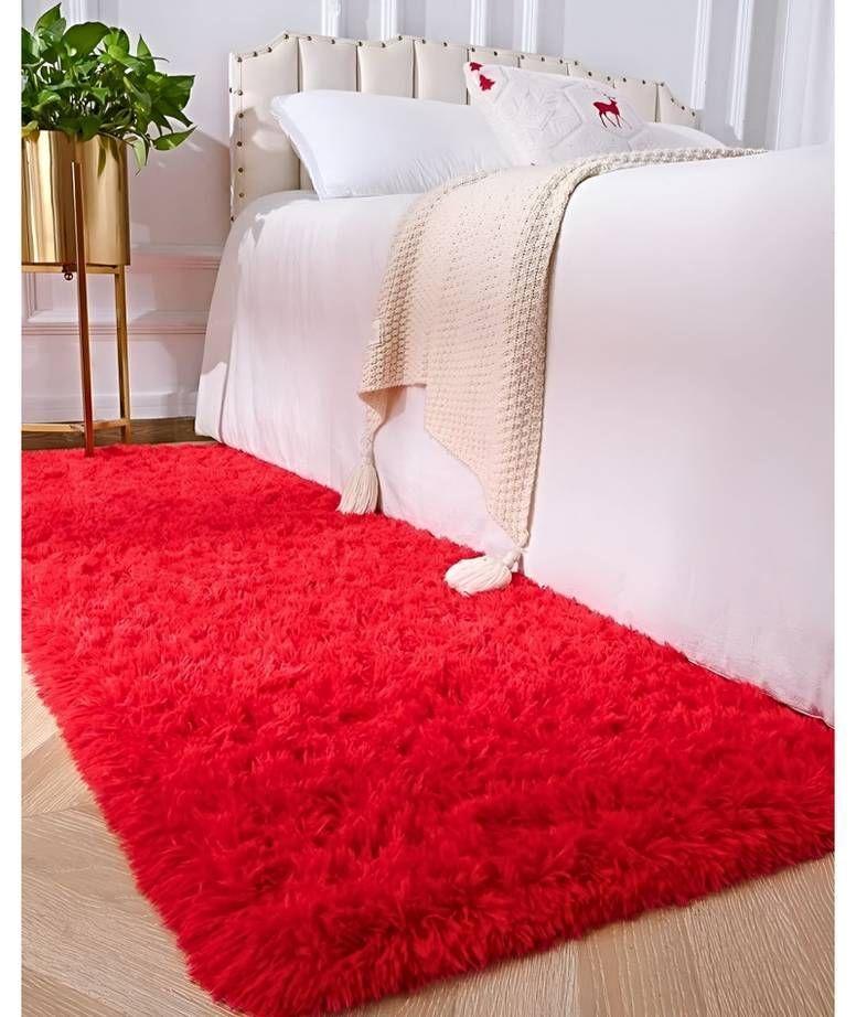 Pasillera alfombra peluda liviana 70x150 ultra suave ROJO-4