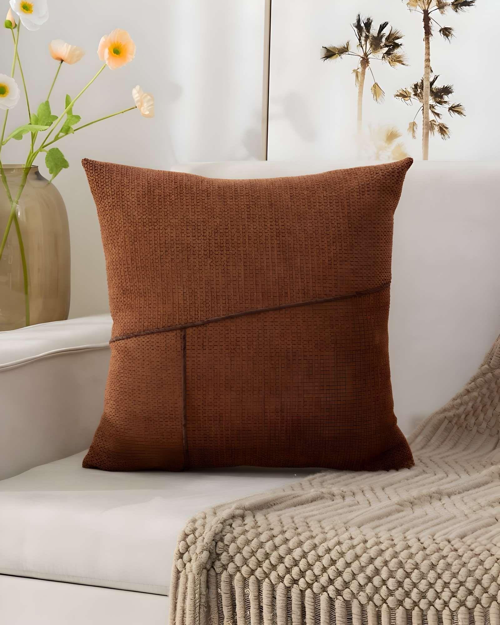 PACK DE 4 FUNDAS CHENILLE CON LINEAS CAFÉ-2