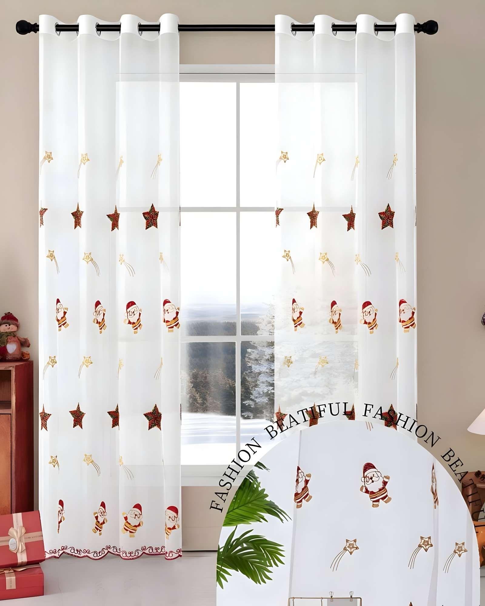 2 PANEL DE CORTINA VISILLO TRANSPARENTE DISEÑO NAVIDEÑO 140X230 CM V3-2