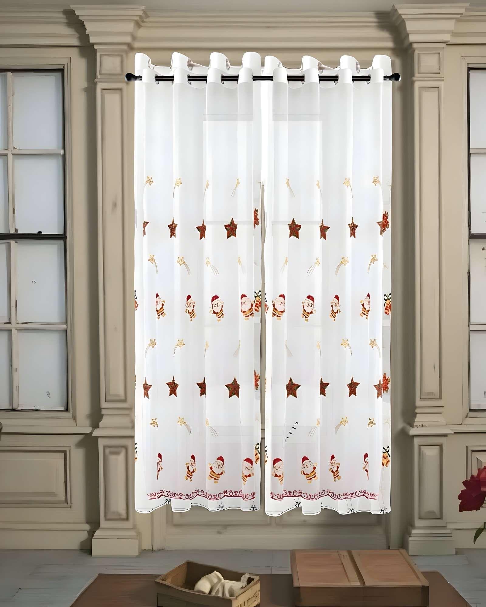 2 PANEL DE CORTINA VISILLO TRANSPARENTE DISEÑO NAVIDEÑO 140X230 CM V3-3