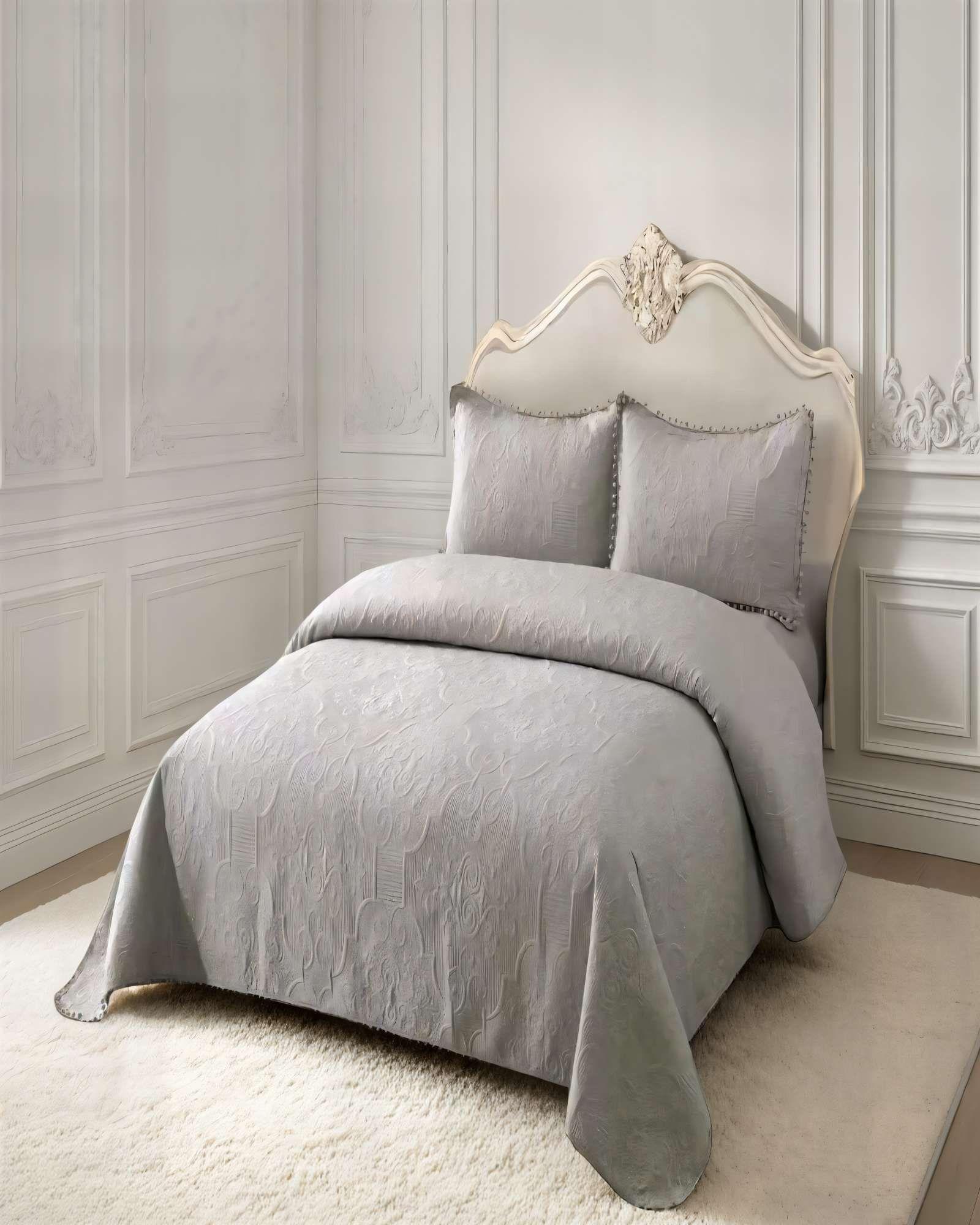 CUBRECAMA QUILT DE VERANO 2 PLAZAS CON POMPON COLOR GRIS -2