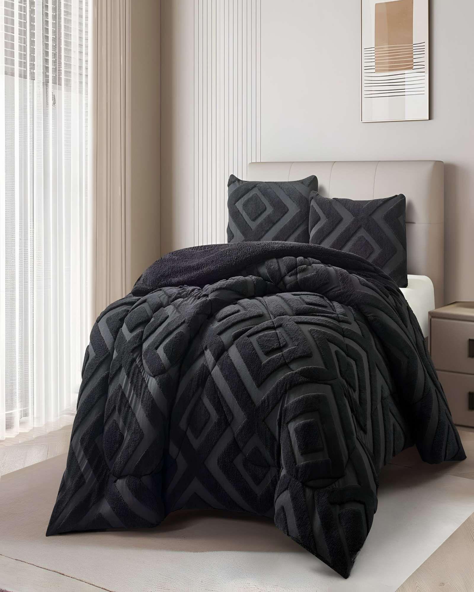 COBERTOR DE JACQUERD CUTTING CON CHIPORRO 2 PLAZAS 230X250CM NEGRO B7-2