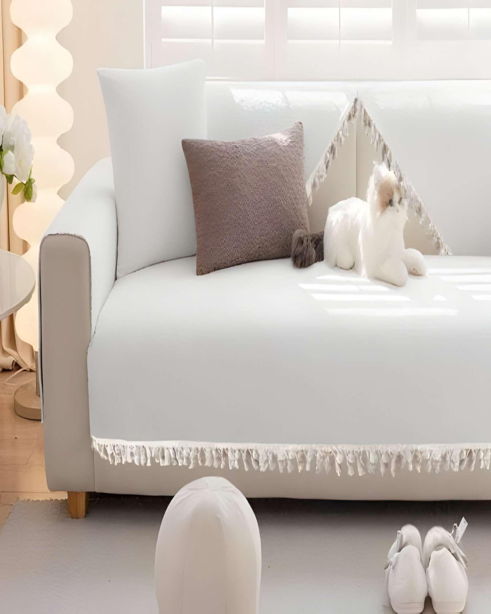 FUNDA PARA SOFA DE 5 PIEZAS CON FLECOS BLANCO-2