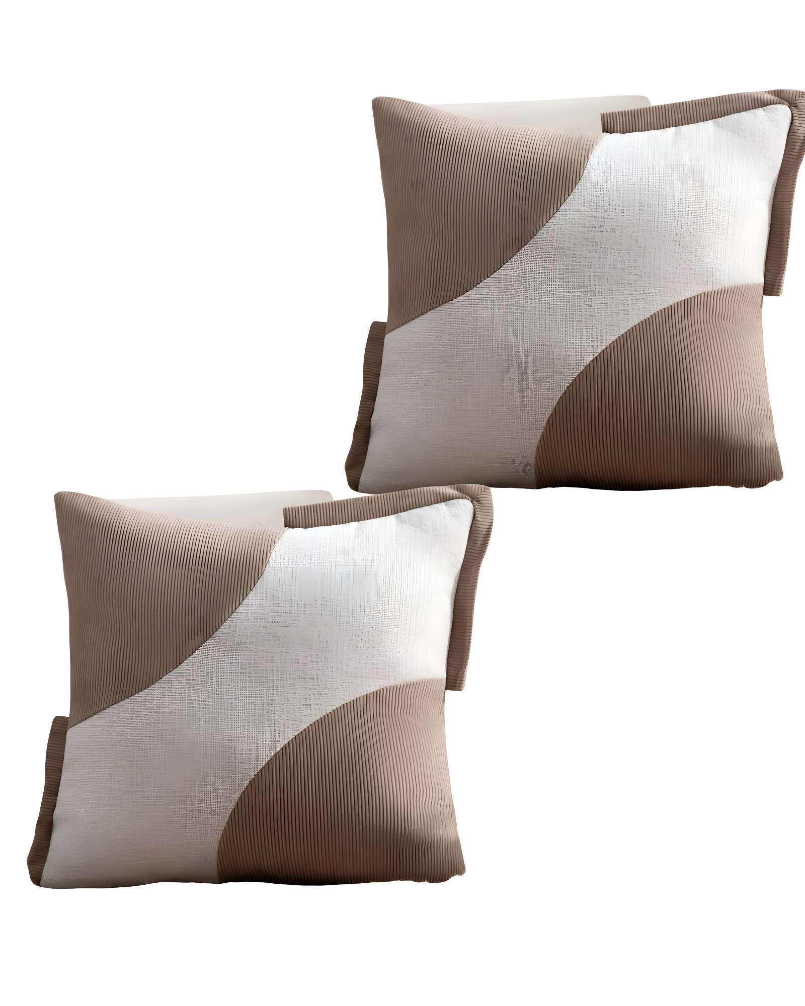 PACK DE 2 FUNDAS DE COJINES DISEÑO TELA PANA EMPALMADO 45CM X 45 CM CAFÉ-2