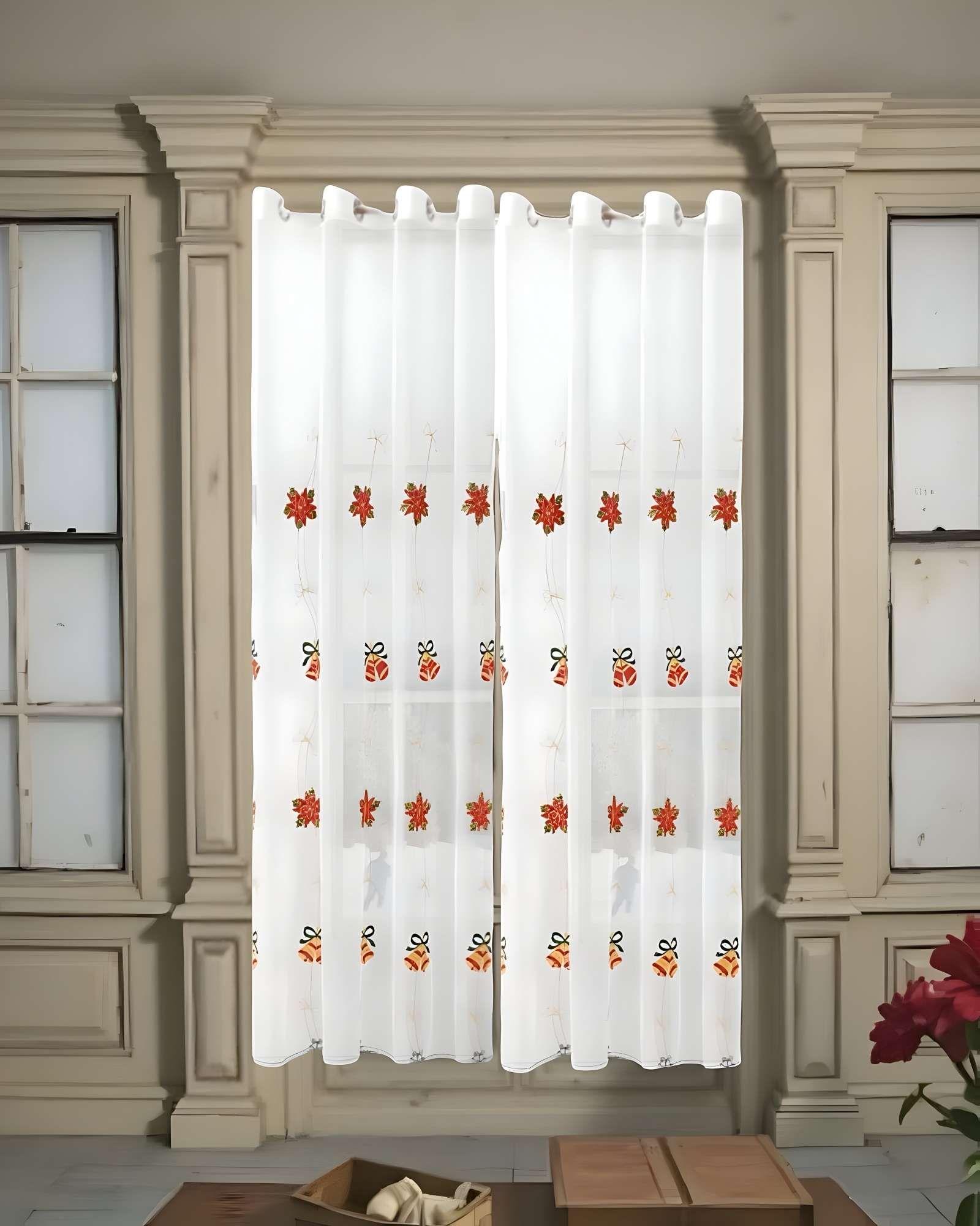 2 PANEL DE CORTINA VISILLO TRANSPARENTE DISEÑO NAVIDEÑO 140X230 CM V1-2