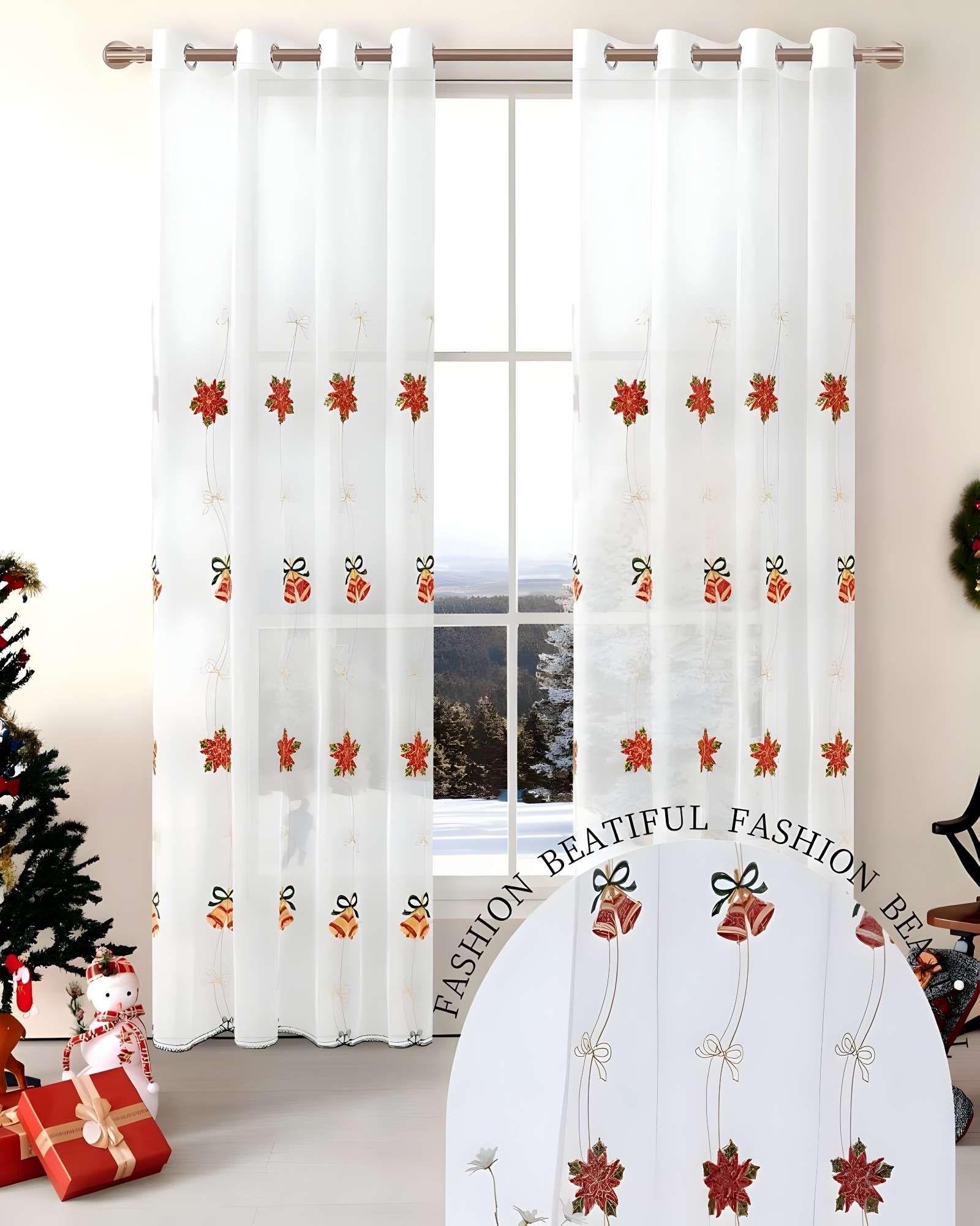2 PANEL DE CORTINA VISILLO TRANSPARENTE DISEÑO NAVIDEÑO 140X230 CM V1-3
