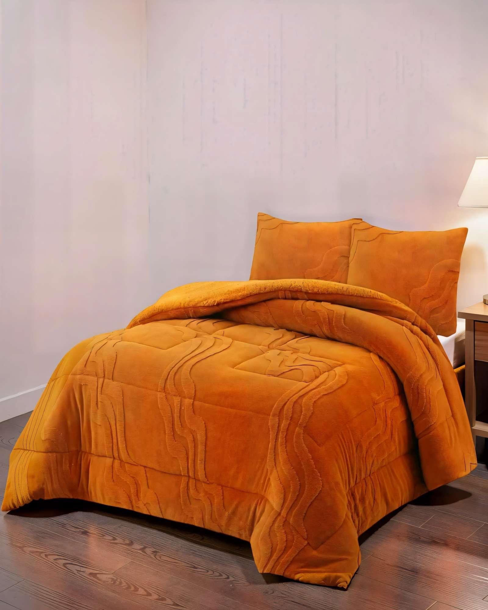 CUBRECAMA CON RELIEVE EN FORMA DE ONDAS KING COLOR NARANJA-2