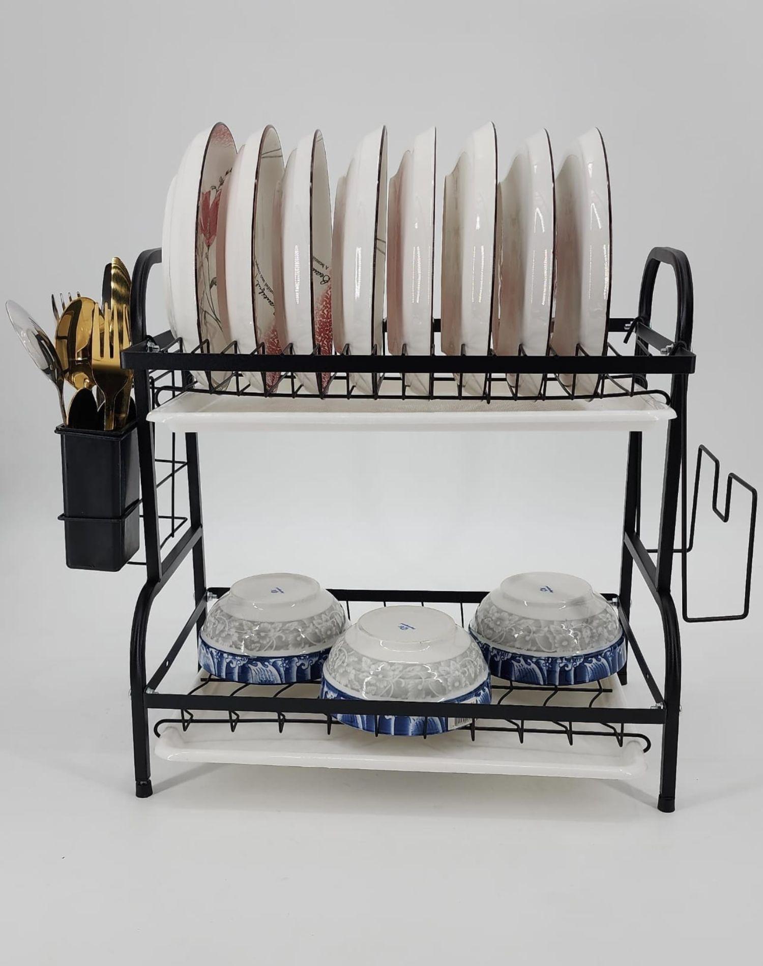 Organizador Escurridor de Loza 2 Niveles Negro Metal-2