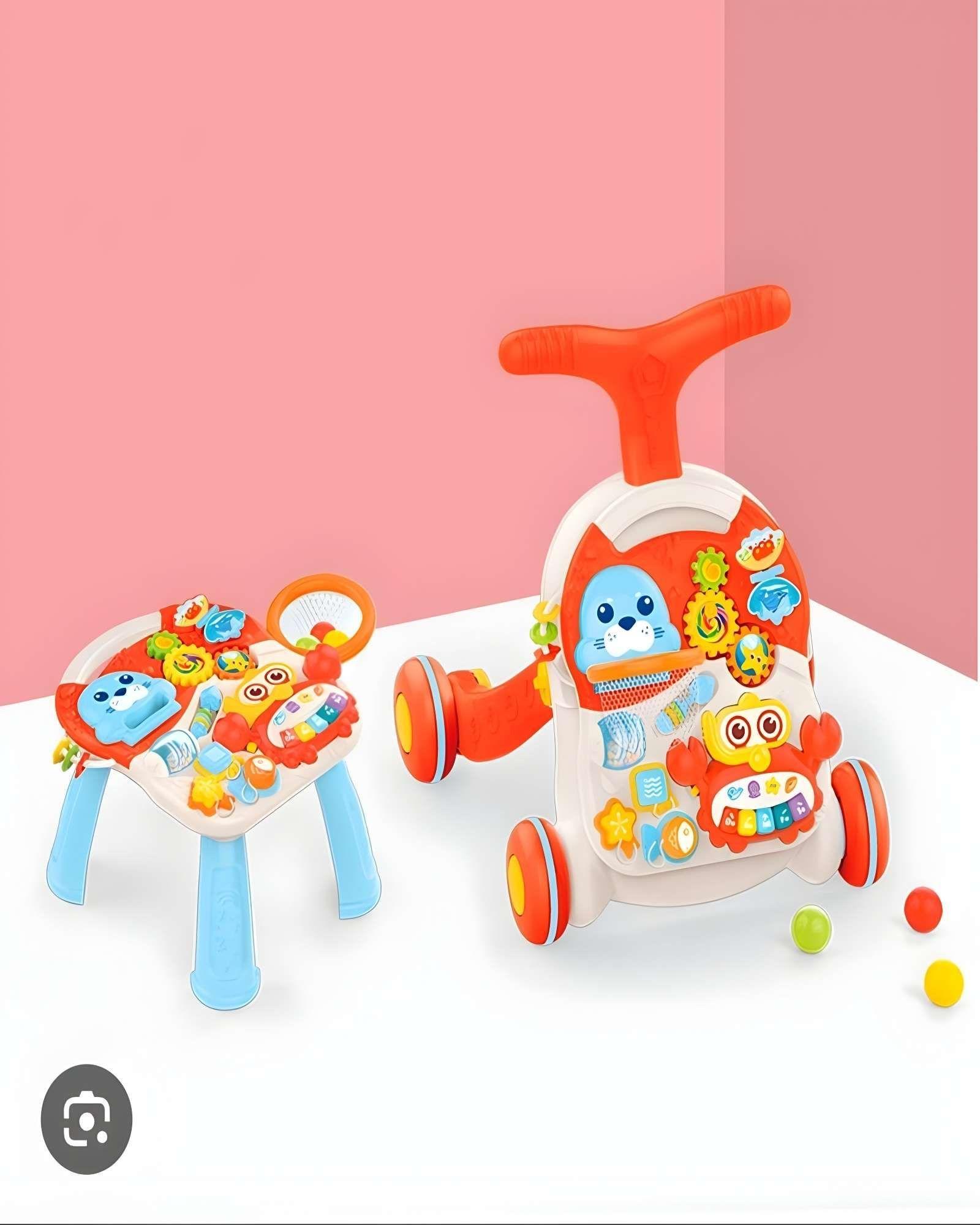 CAMINADOR Y MESA DE JUEGO BEBE 2 EN 1 ROJO-4