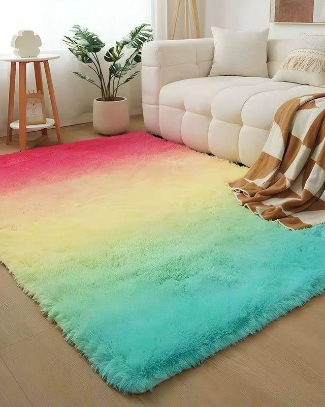 Alfombra peluda Suave 240 x 200 cm Primera Calidad Multicolor-2