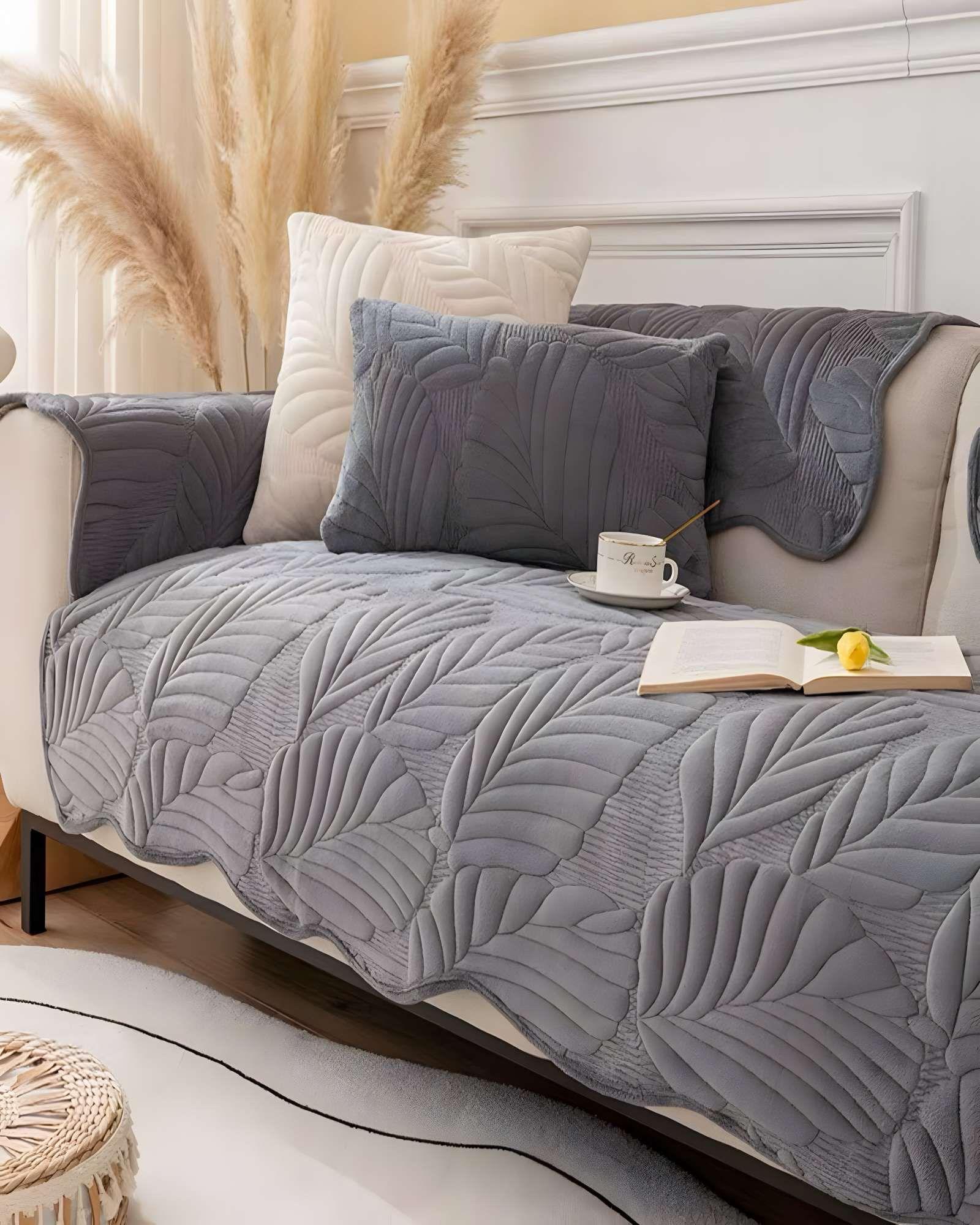 FUNDA PARA SOFA DE 5 PIEZAS CON RELIEVE GRIS-2