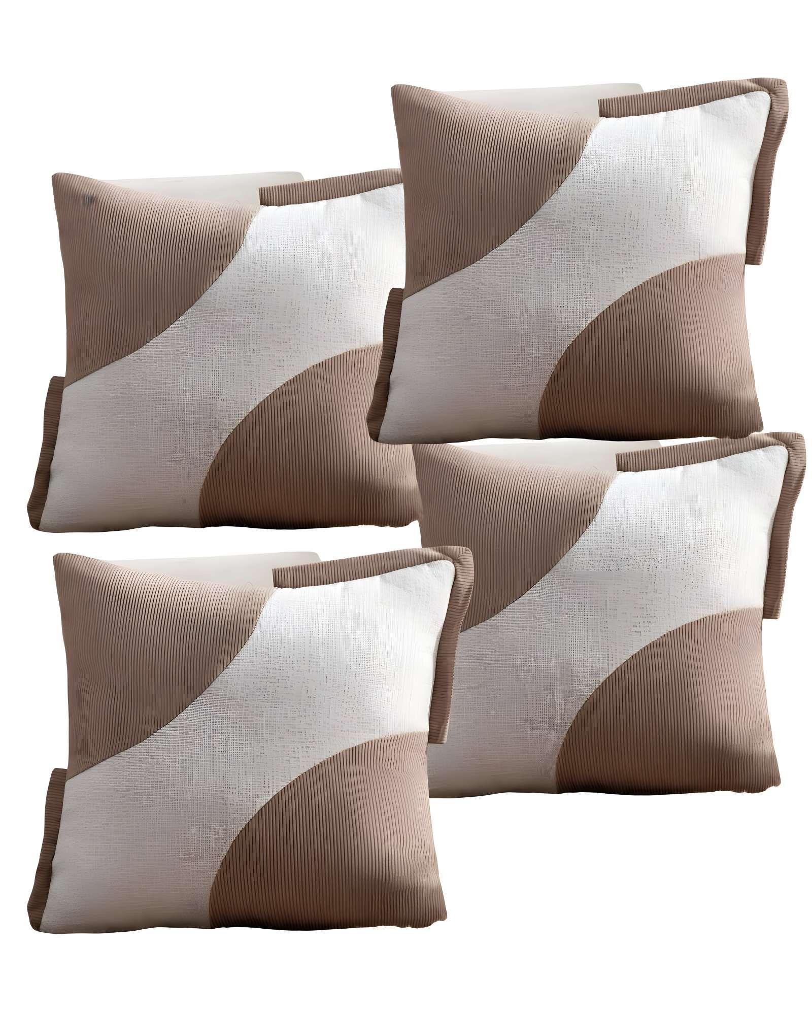 PACK DE 4 FUNDAS DE COJINES DISEÑO TELA PANA EMPALMADO 45CM X 45 CM CAFÉ-2