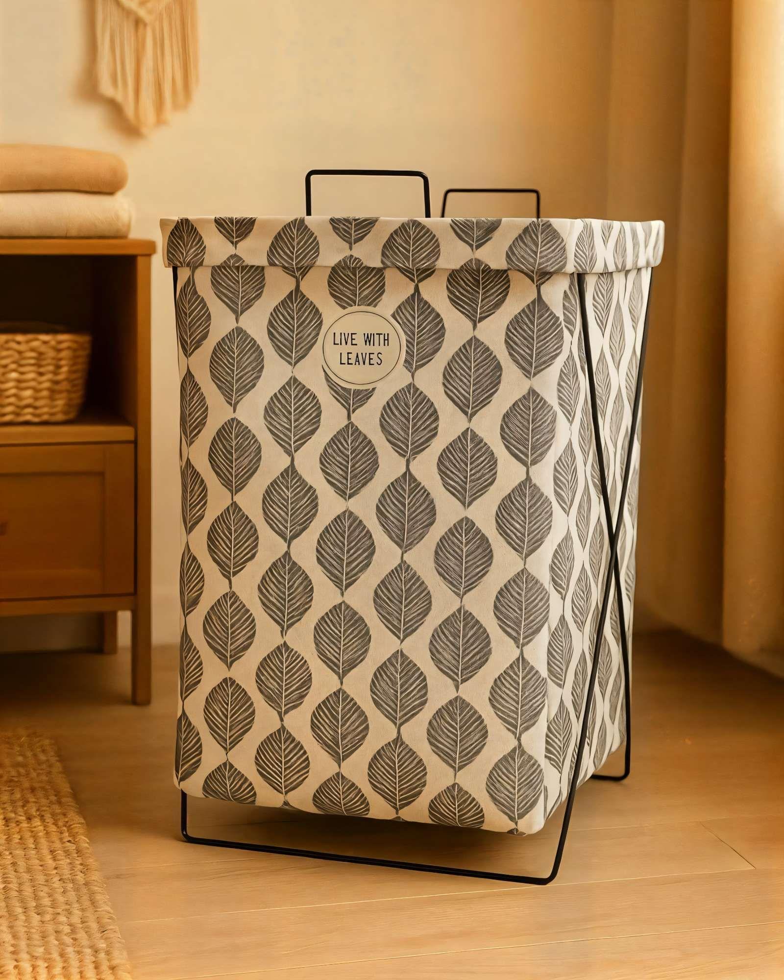 CANASTO DE ROPA 36CMX59CM CON DISEÑO DE HOJAS-2