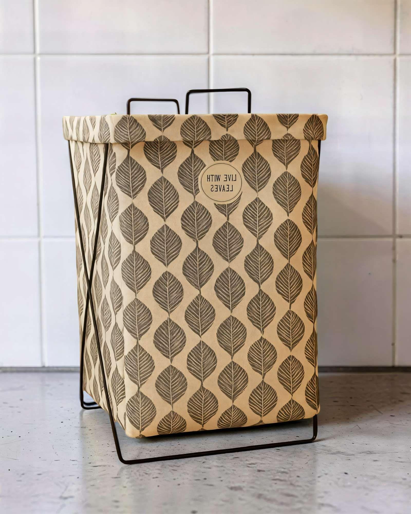 CANASTO DE ROPA 36CMX59CM CON DISEÑO DE HOJAS-3